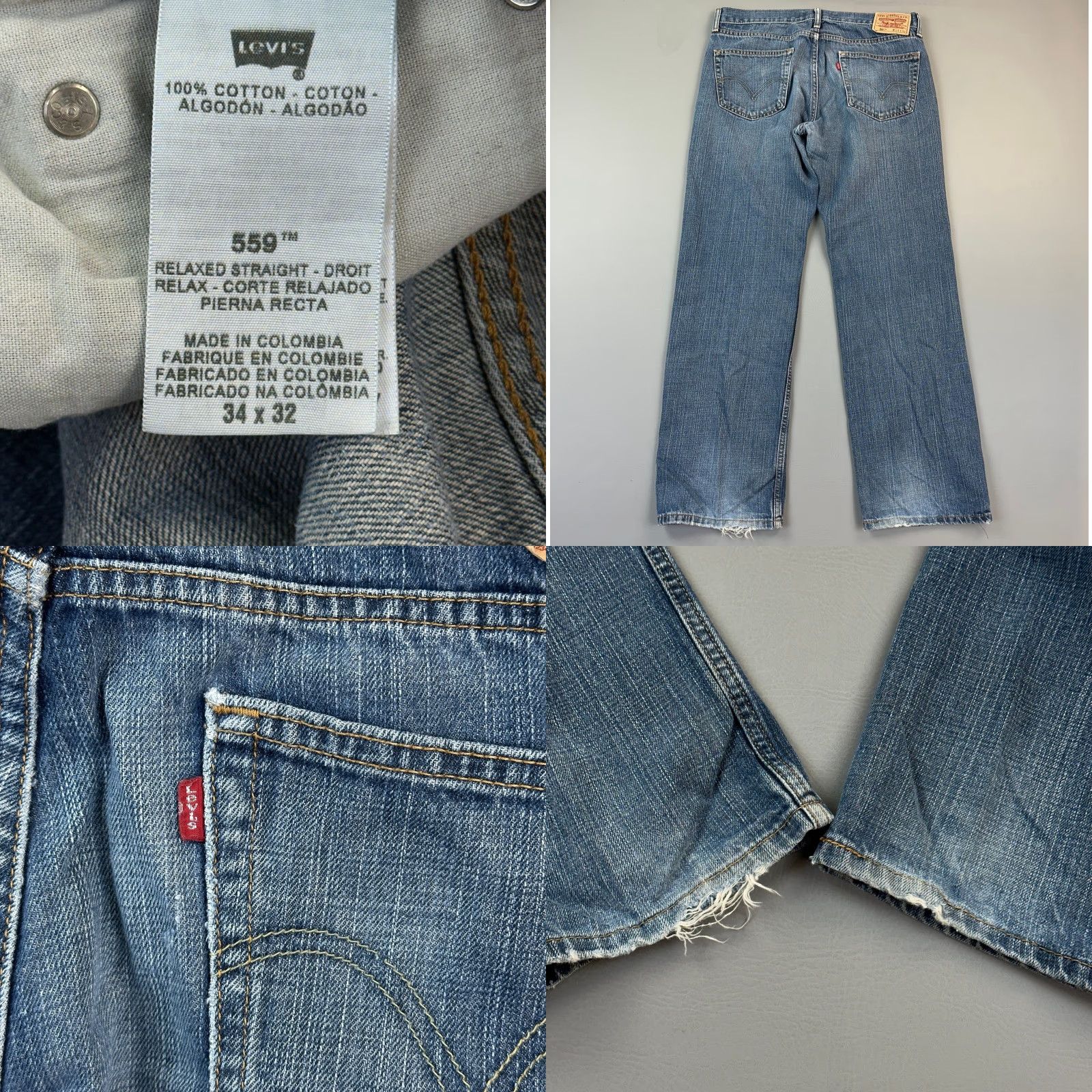 Levi's VINTAGE Levi's 559 Jeans Mens 34x32 Blue Denim Relaxed Straight Grunge Y2K Jeans Mens Size US 34 / EU 50 - 8 Thumbnail