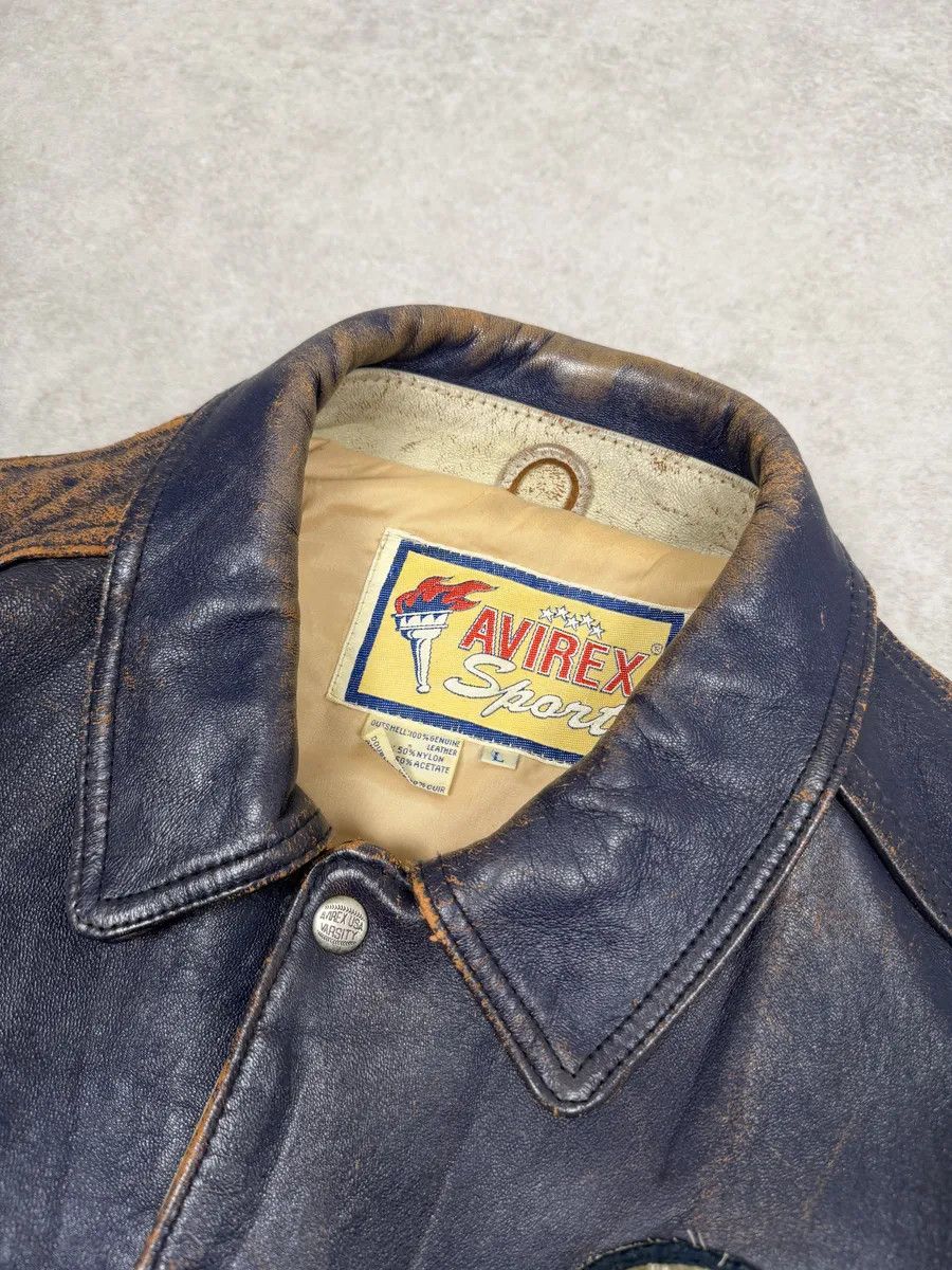 Avirex 1990s Avirex Brown & White Leather Pilot Varsity Bomber Jacket Size US M / EU 48-50 / 2 - 12 Thumbnail