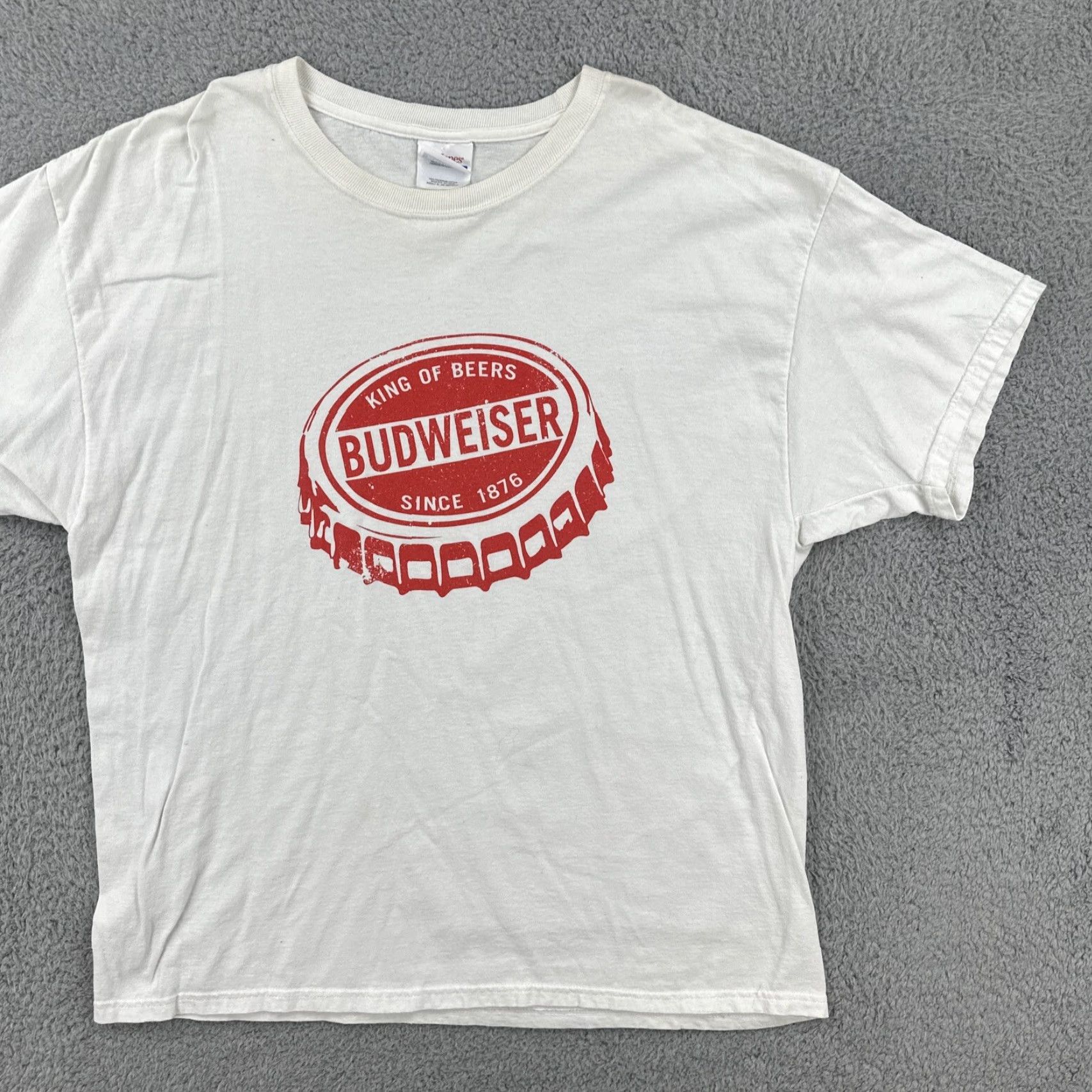 Hanes VINTAGE Hanes T-Shirt XL White Budweiser Logo Beer Crew Neck Short Sleeve Men X-Large White Candy? Size US XL / EU 56 / 4 - 2 Thumbnail