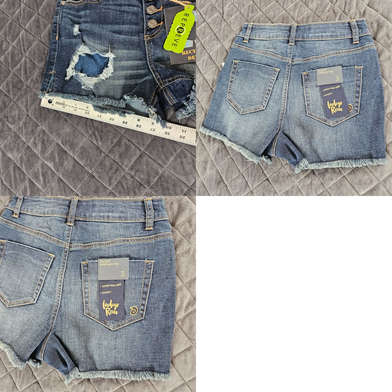 Denime INDIGO REIN Denim Shorts - Super High-Rise, 3, Juniors, Blue, 5-Pocket, Distressed, Button/Zipper, Cotton/Spandex, Casual Wear, Women, Size 3 Size 26" / US 2 / IT 38 - 8 Thumbnail