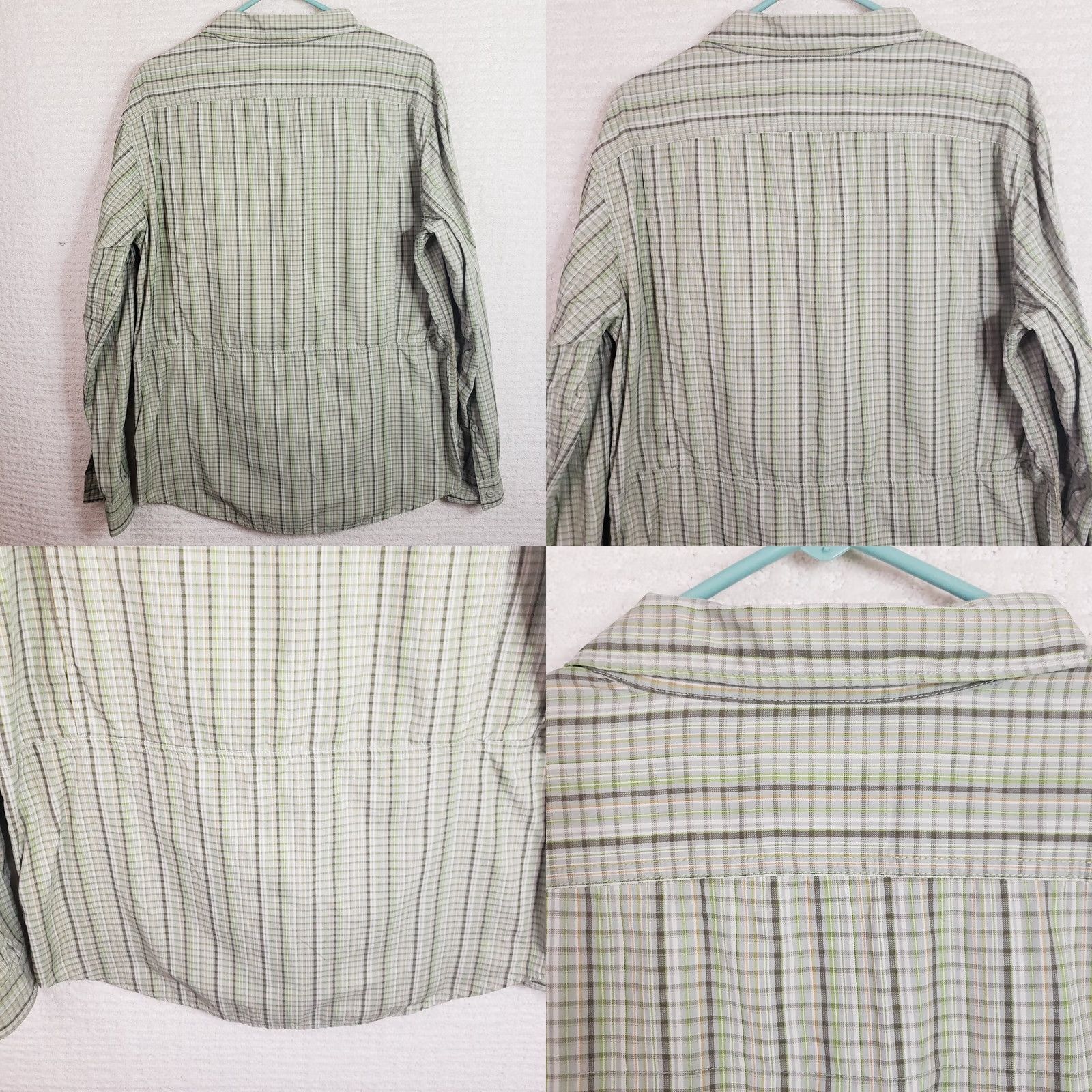Vintage Columbia Button-Down Shirt Men L Green Striped Pockets Knit Nylon Polyester Long Sleeve Casual Workwear Travel Size US L / EU 52-54 / 3 - 8 Thumbnail