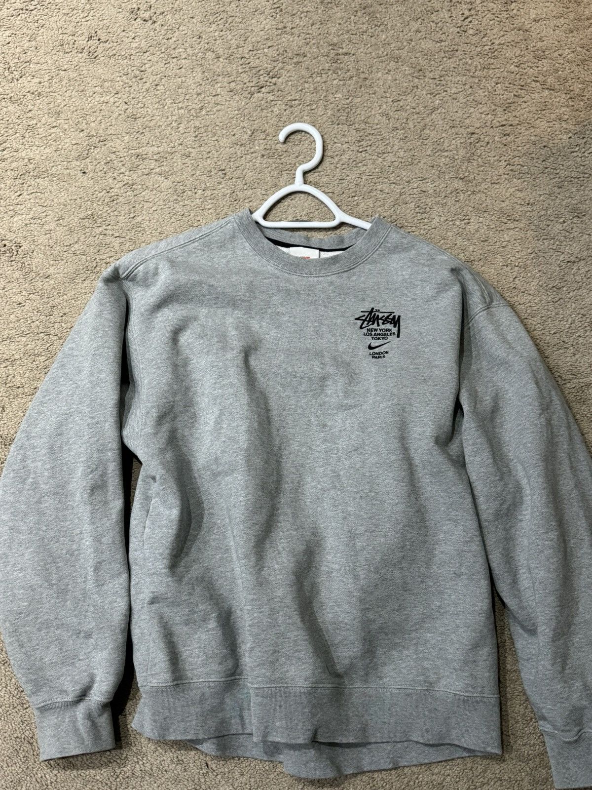 Image of Nike x Stussy International Oversized Crewneck Sweater in Grey, Men's (Size Small)