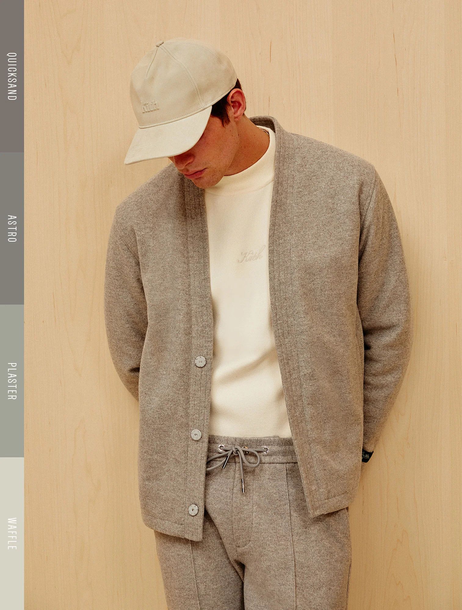 image of Kith Kxth Suede Serif Pinch Crown Cap Waffle in Off White, Men's