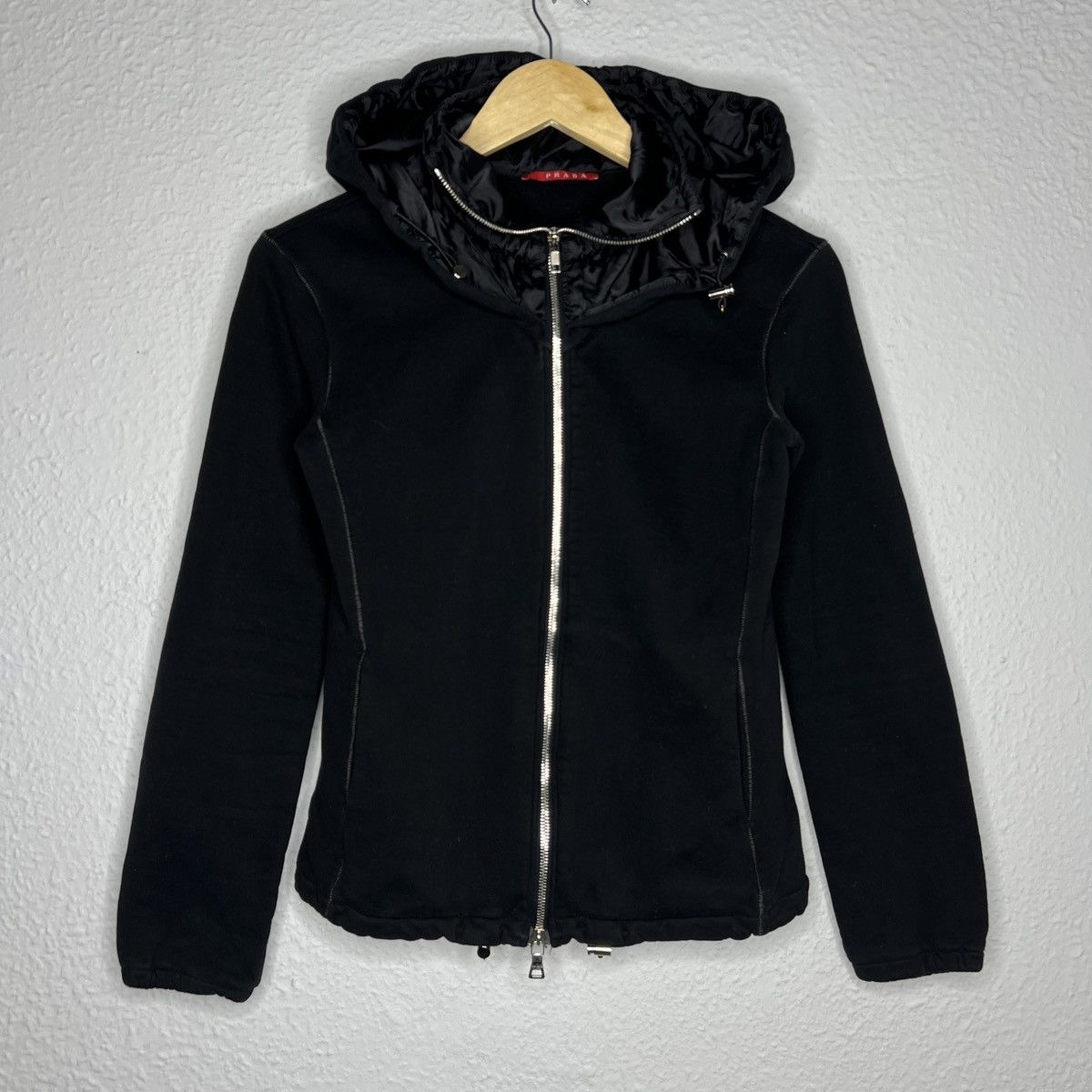 Designer × Luxury × Prada Prada Hoodie Zip Up Black Nylon Hood 