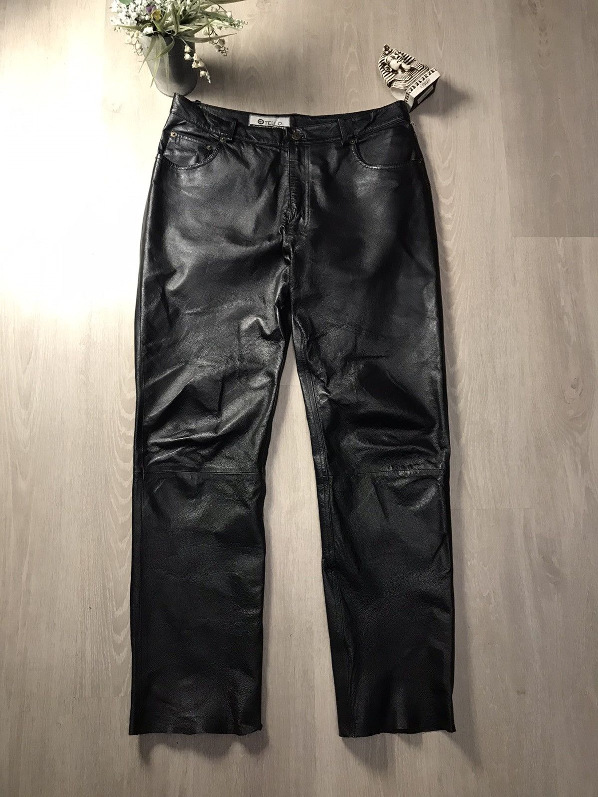 image of Genuine Leather x Leather Vintage Leather Motorcycle Pants Tello Outdoors Sport in Black (Size 26)