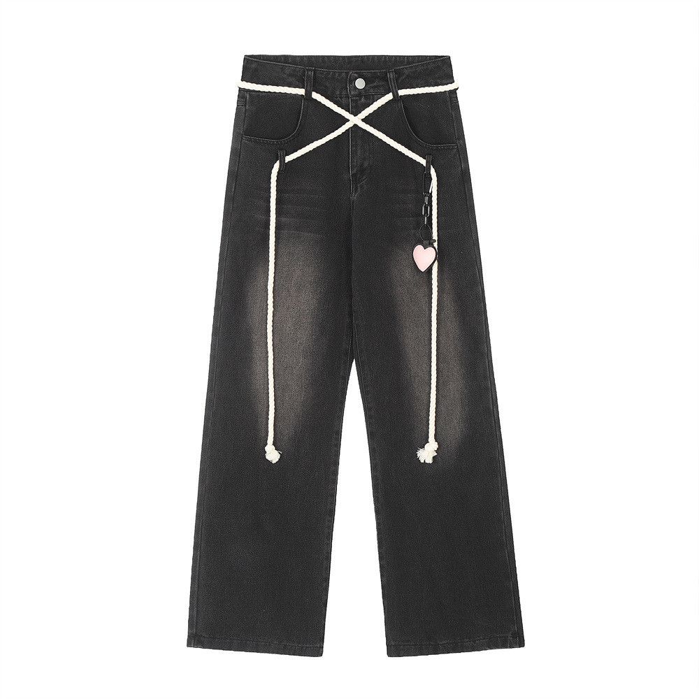Japanese Brand × Jean Men's loose hemp rope belt with pendant jeans Size US 32 / EU 48 - 1 Thumbnail