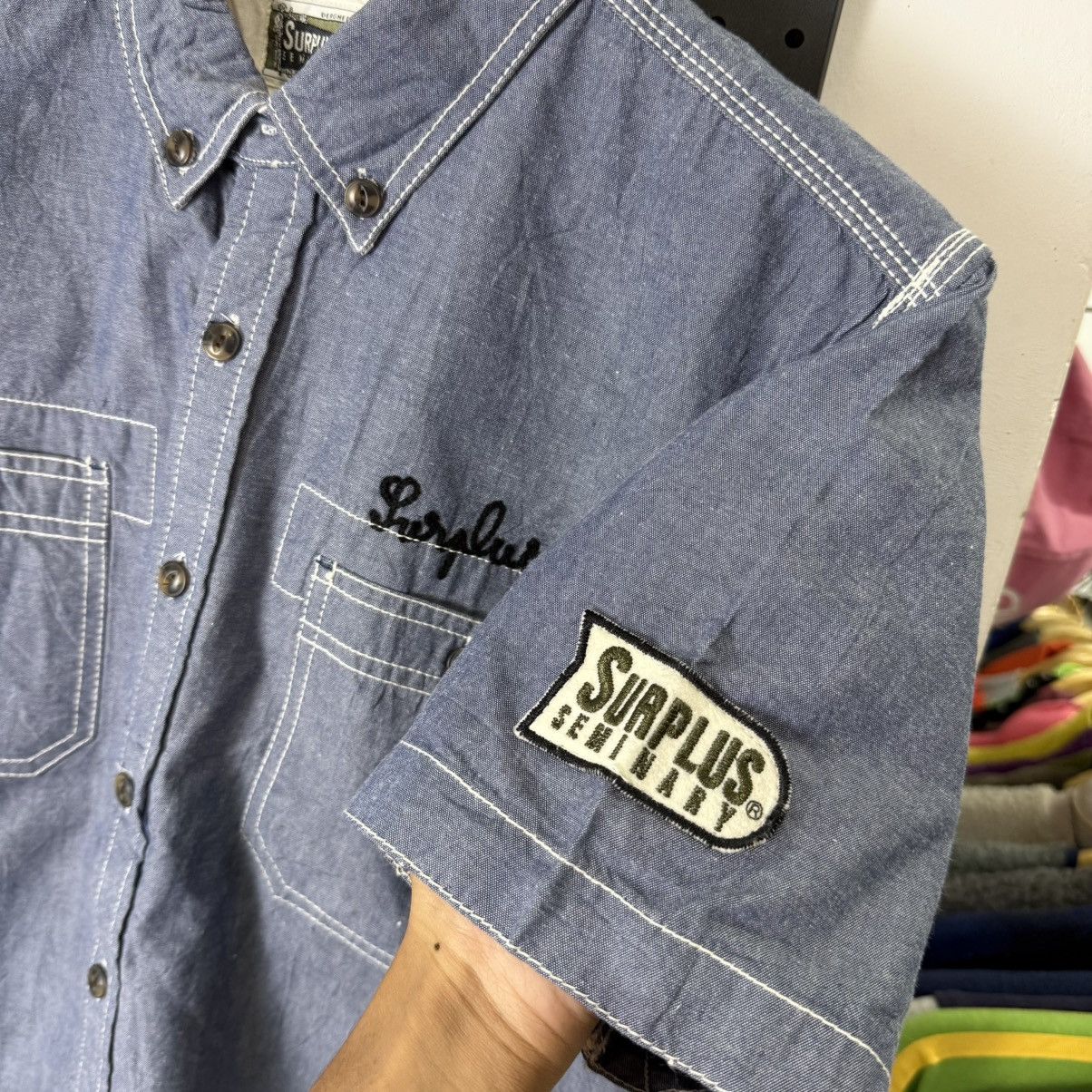 Japanese Brand SURPLUS Seminary chambray workshirt Size US M / EU 48-50 / 2 - 6 Thumbnail