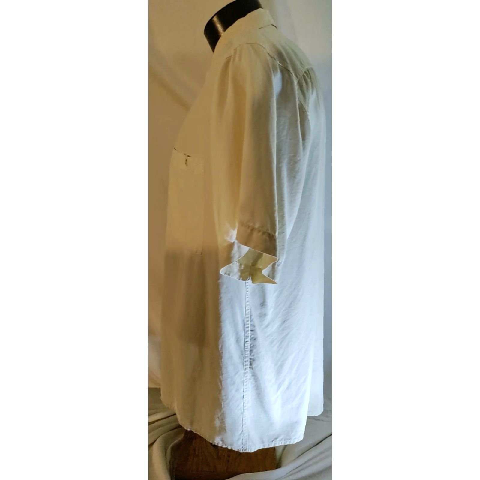 Burma Bibas Men ivory silk button front short sleeve casual dress shirt XL  MINT - threedaughtersproperties.com