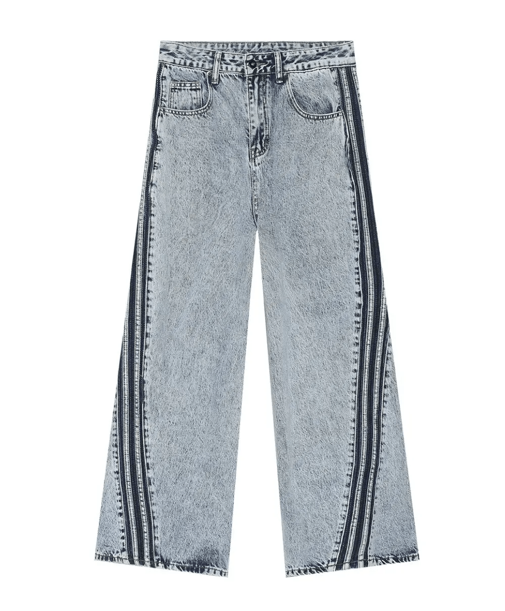 Japanese Brand × Vintage Avant garde fashion acid wash side striped baggy jeans pants Size US 32 / EU 48 - 7 Thumbnail