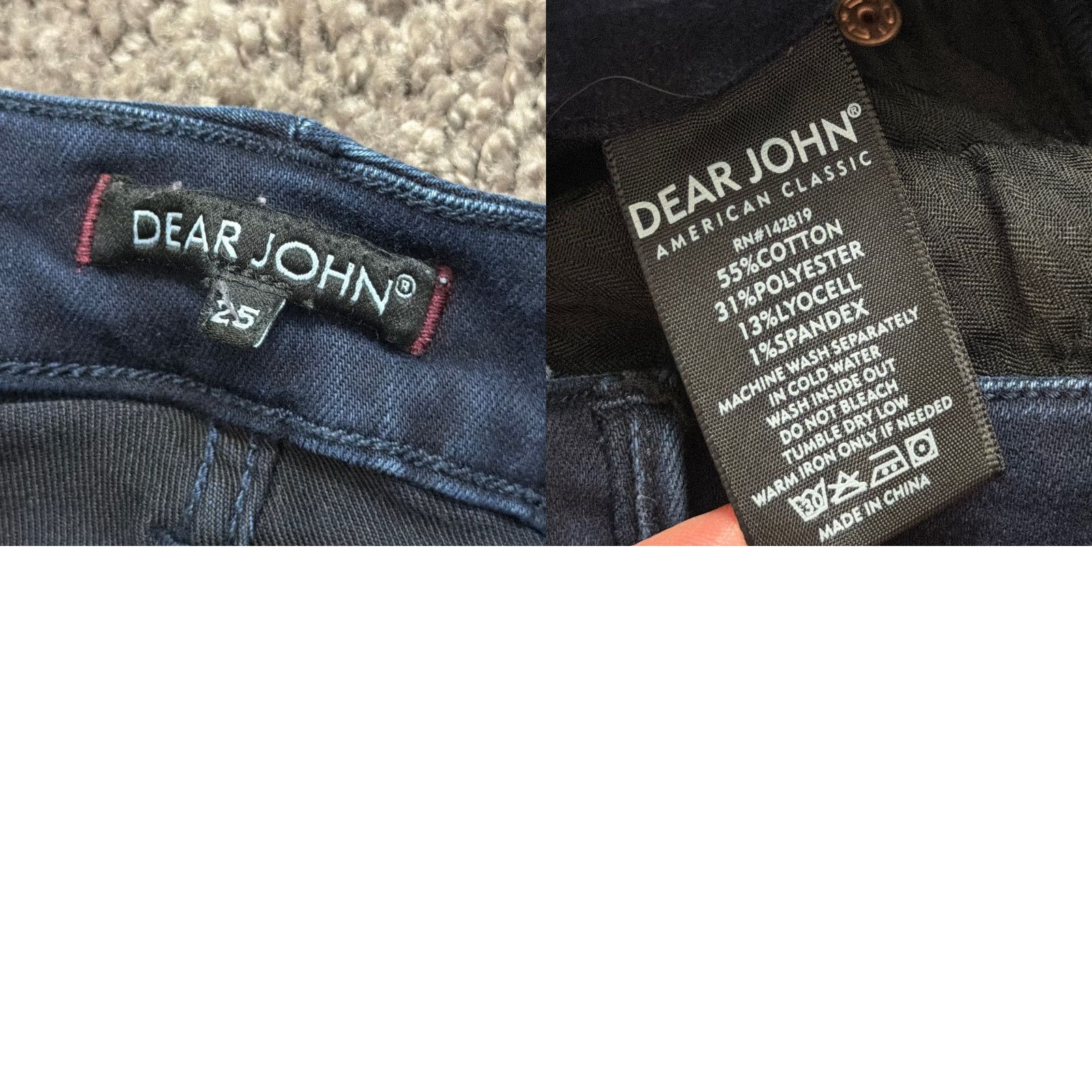 Denime Dear John Jeans Women Boot Cut Low Rise Dark Wash Stretch Denim 24x33 Regular 25 Blue Leather Logo? Size 42" / US 20 - 9 Thumbnail