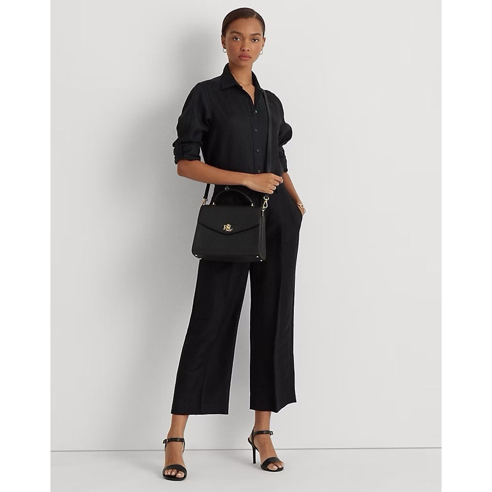 Lauren Ralph Lauren NWT Ralph Lauren Pebbled Leather Medium Farrah Satchel Black Size ONE SIZE - 5 Thumbnail