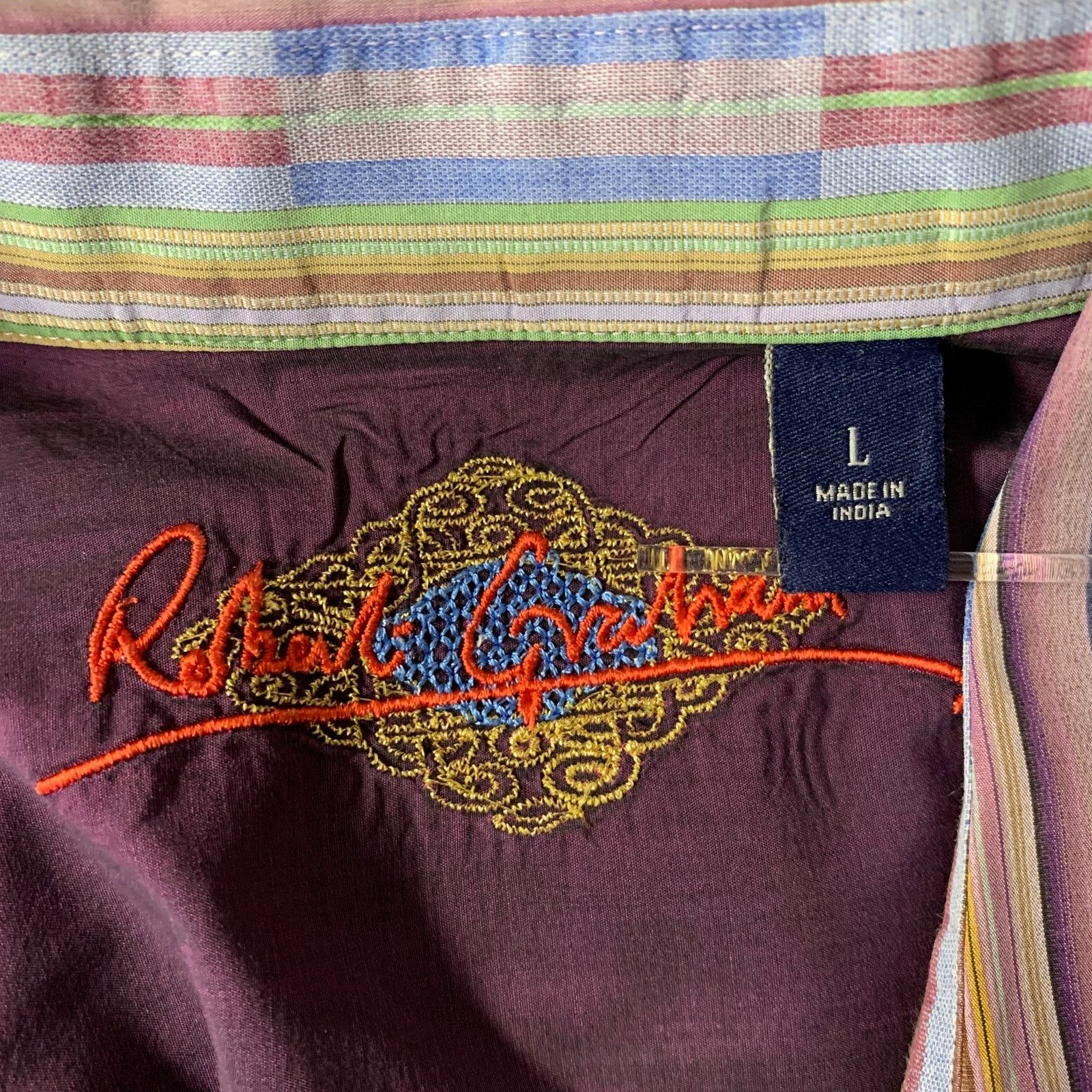 Robert Graham ROBERT GRAHAM Purple Multi-Color Stripe Cotton Blend LS Size US L / EU 52-54 / 3 - 5 Thumbnail