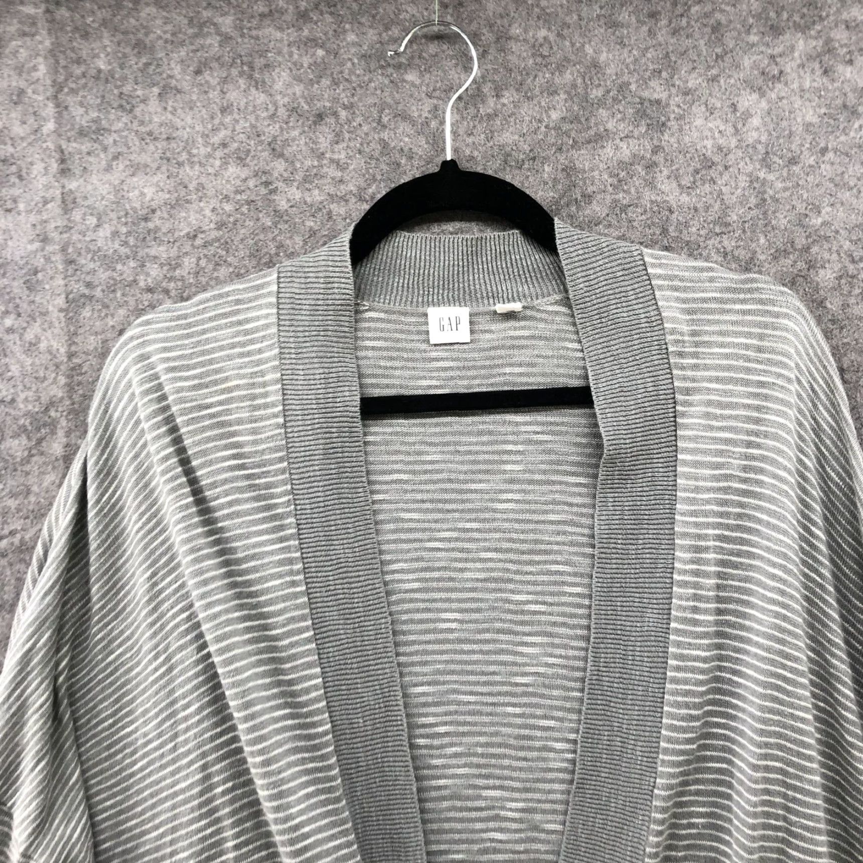 Gap Gap Cardigan Womens XL Gray Striped Slub Knit Lightweight Open Front Side Vents Size XL / US 12-14 / IT 48-50 - 3 Thumbnail