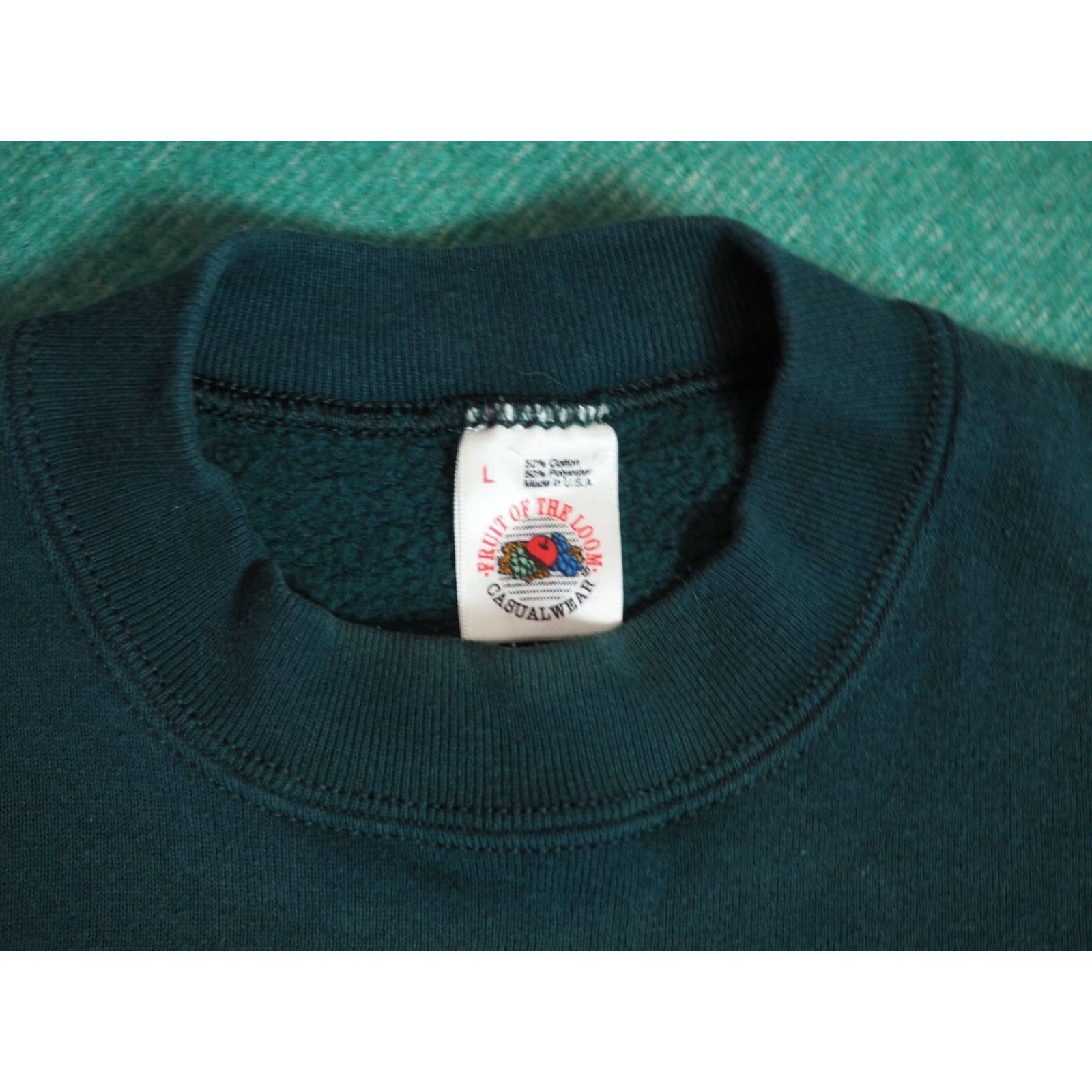 Fruit Of The Loom VTG Fruit of the Loom Sweatshirt 50/50 Pullover Green Crew Neck Unisex Adults L 80s 90s Vintage Forest Cotton Blend Size US L / EU 52-54 / 3 - 3 Thumbnail