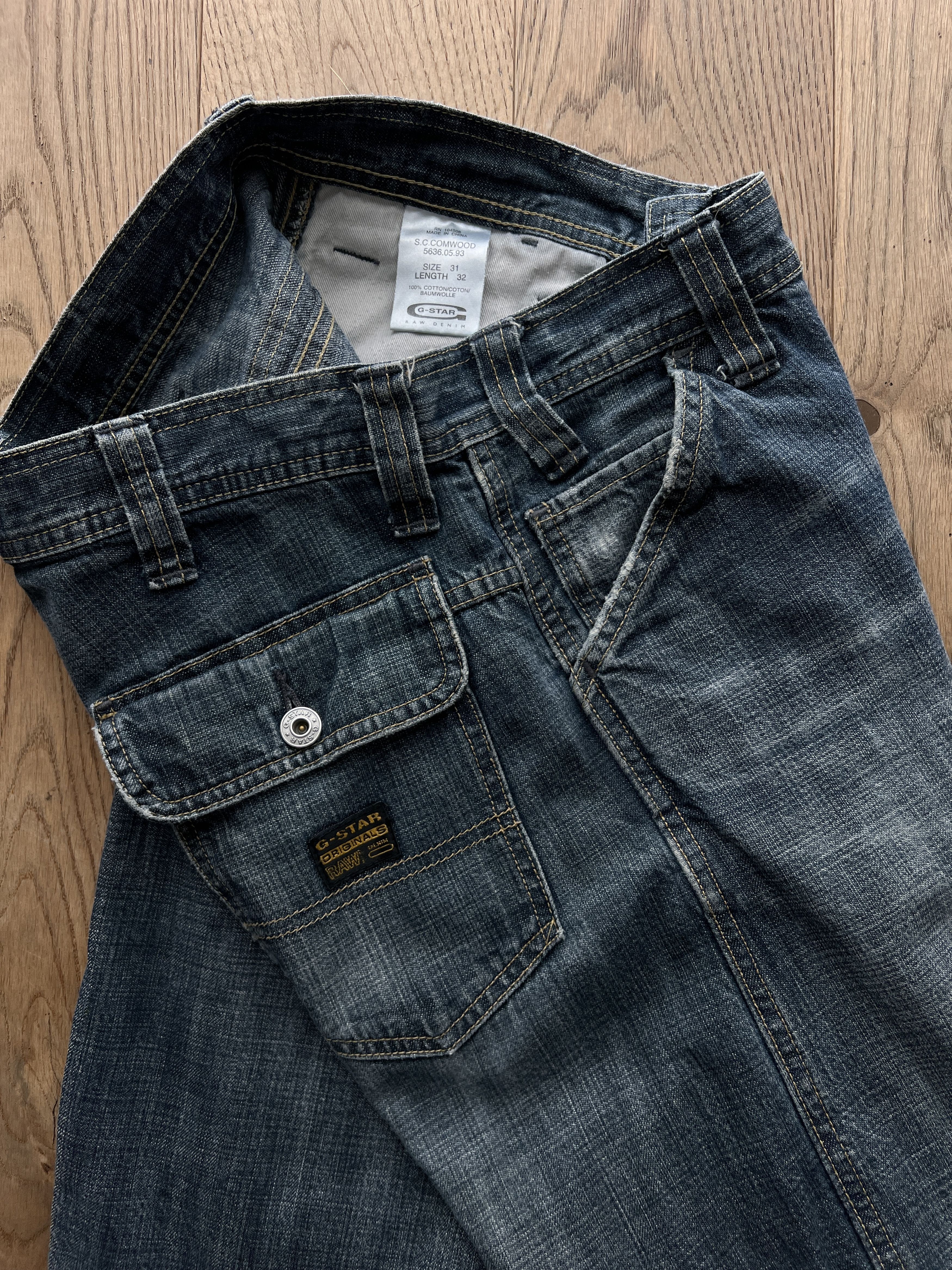 G-Star 90s G-Star RAW Comwood double knee flared boot cut denim y2k Size US 31 - 19 Thumbnail