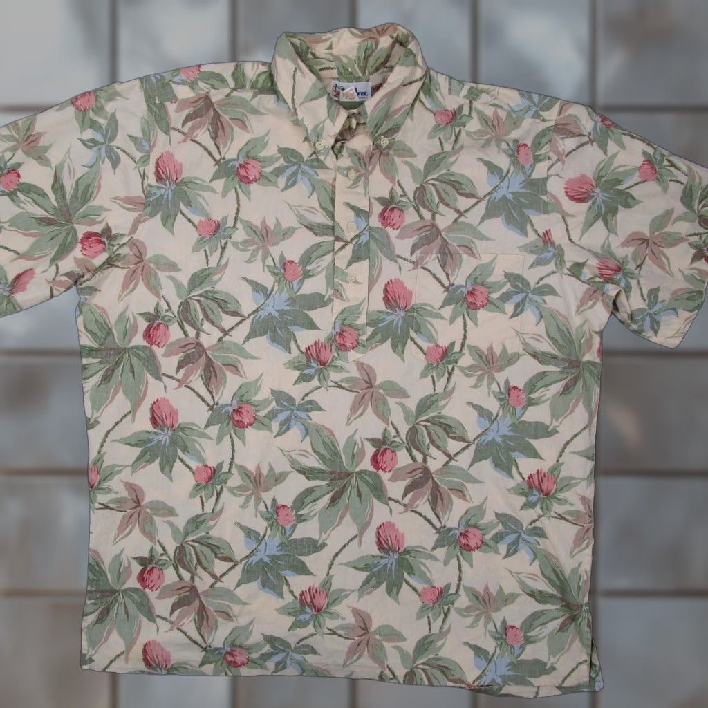 Reyn Spooner Reyn Spooner Hawaiian Shirt Mens L Floral Vintage Short Sleeve Button-Up Collared 49 Chest Ivory Cotton Button Down Pocket Nature Tropical USA Size US L / EU 52-54 / 3 - 1 Thumbnail