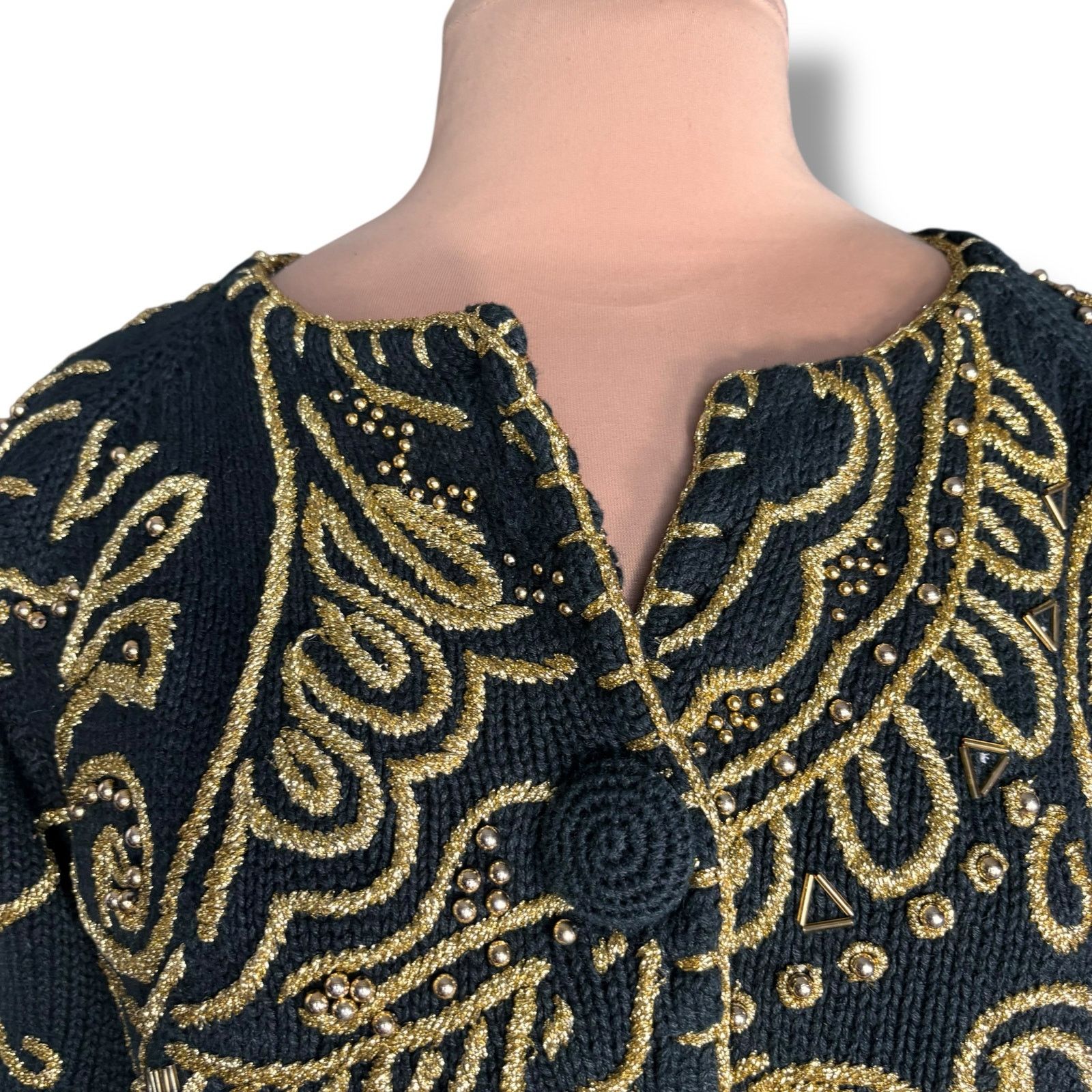 Henri Bendel Vintage 90s Michael Simon Henri Bendel Black Gold Cardigan Size L / US 10 / IT 46 - 4 Thumbnail
