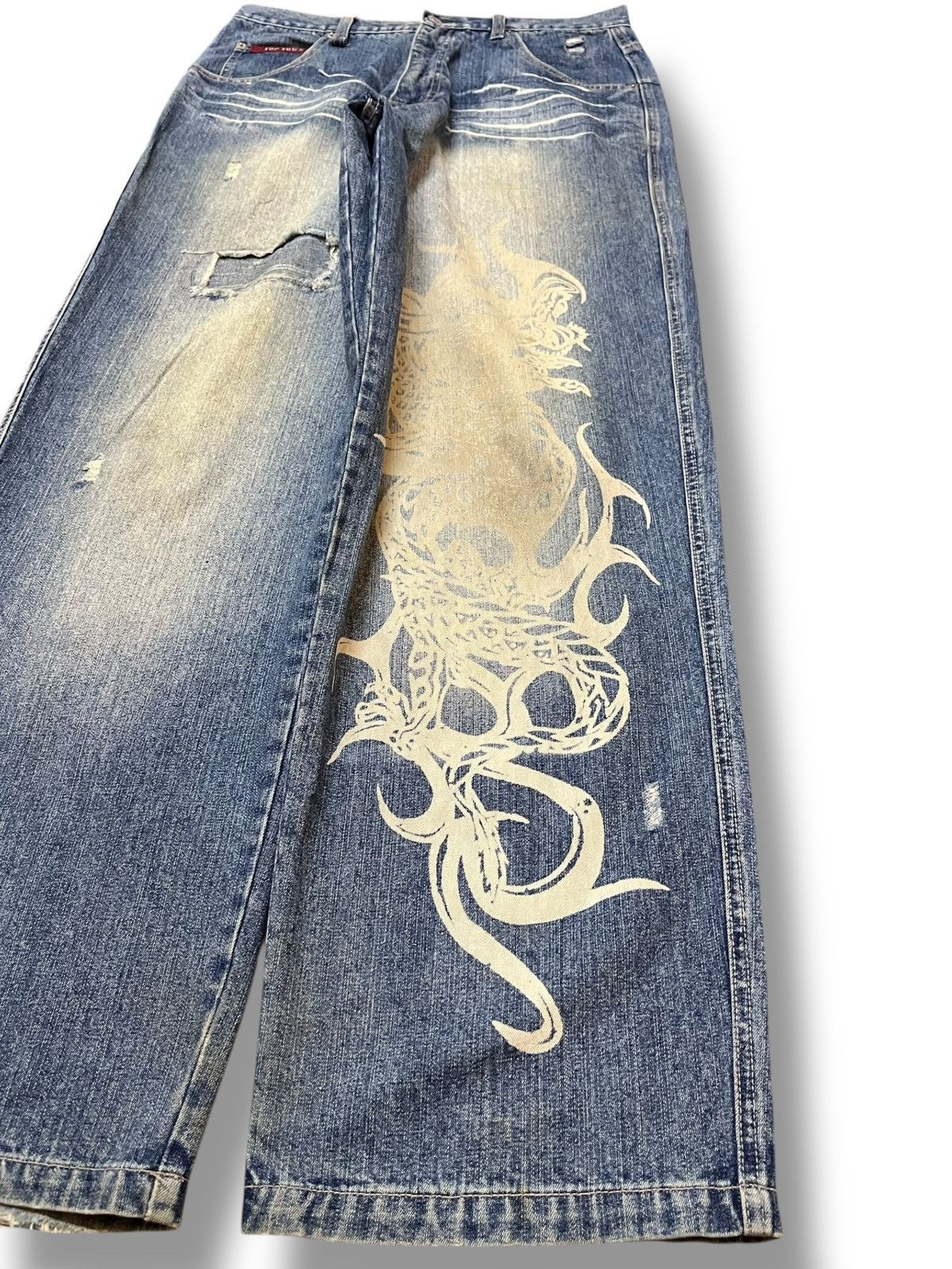 TWONESS Vintage Top Town Mudwash Dragon Printed Denim Size US 32 / EU 48 - 3 Thumbnail