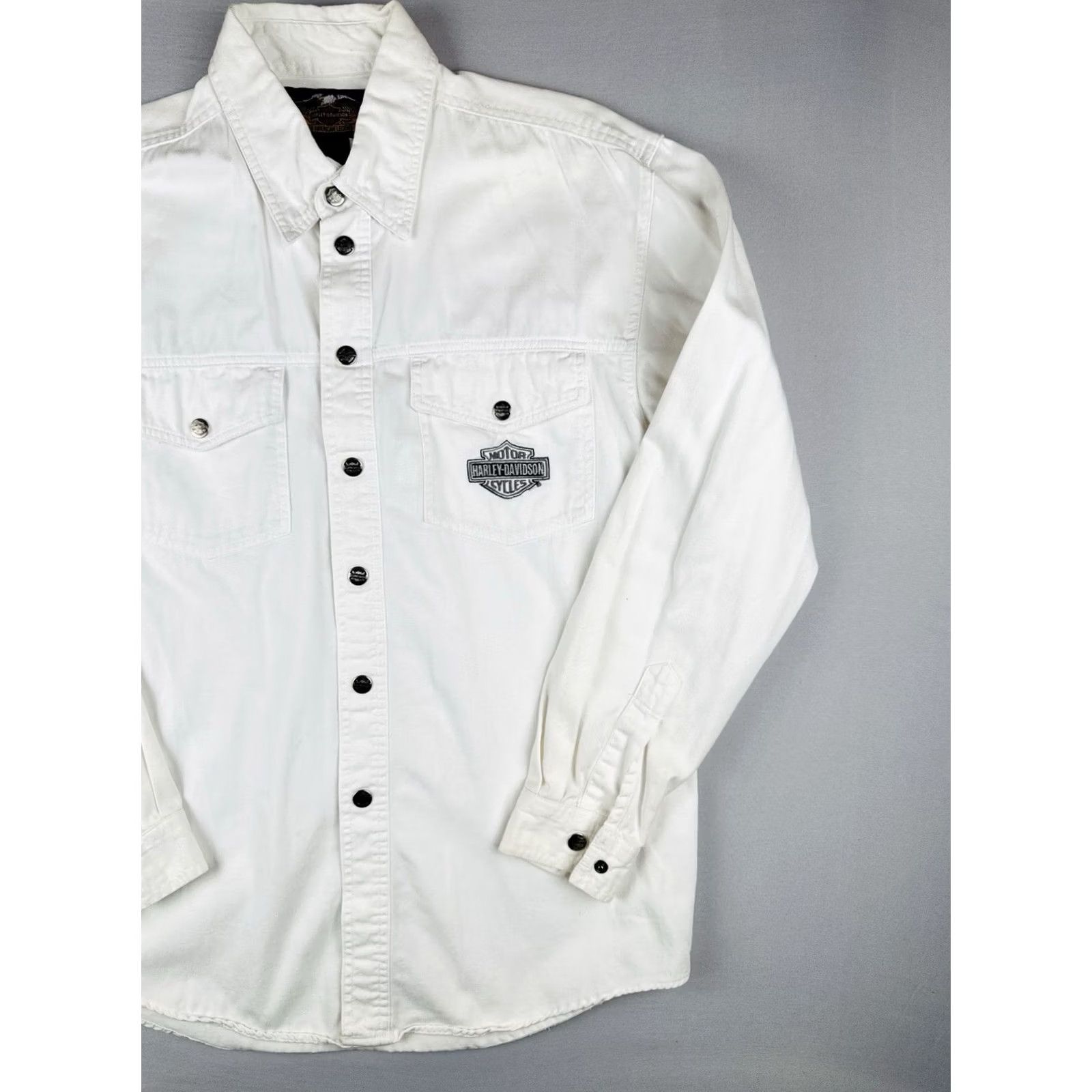 Harley Davidson Harley-Davidson Shirt Western Mens S White Cotton Canvas Snap Button Button-Up Workwear Long Sleeve Size US S / EU 44-46 / 1 - 5 Thumbnail