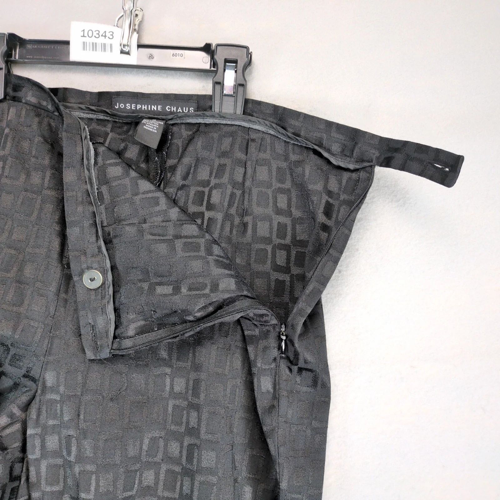 Vintage Josephine Chaus Satin Contrast Geometric Black Dress Pants Size 34" / US 12 / IT 48 - 4 Thumbnail