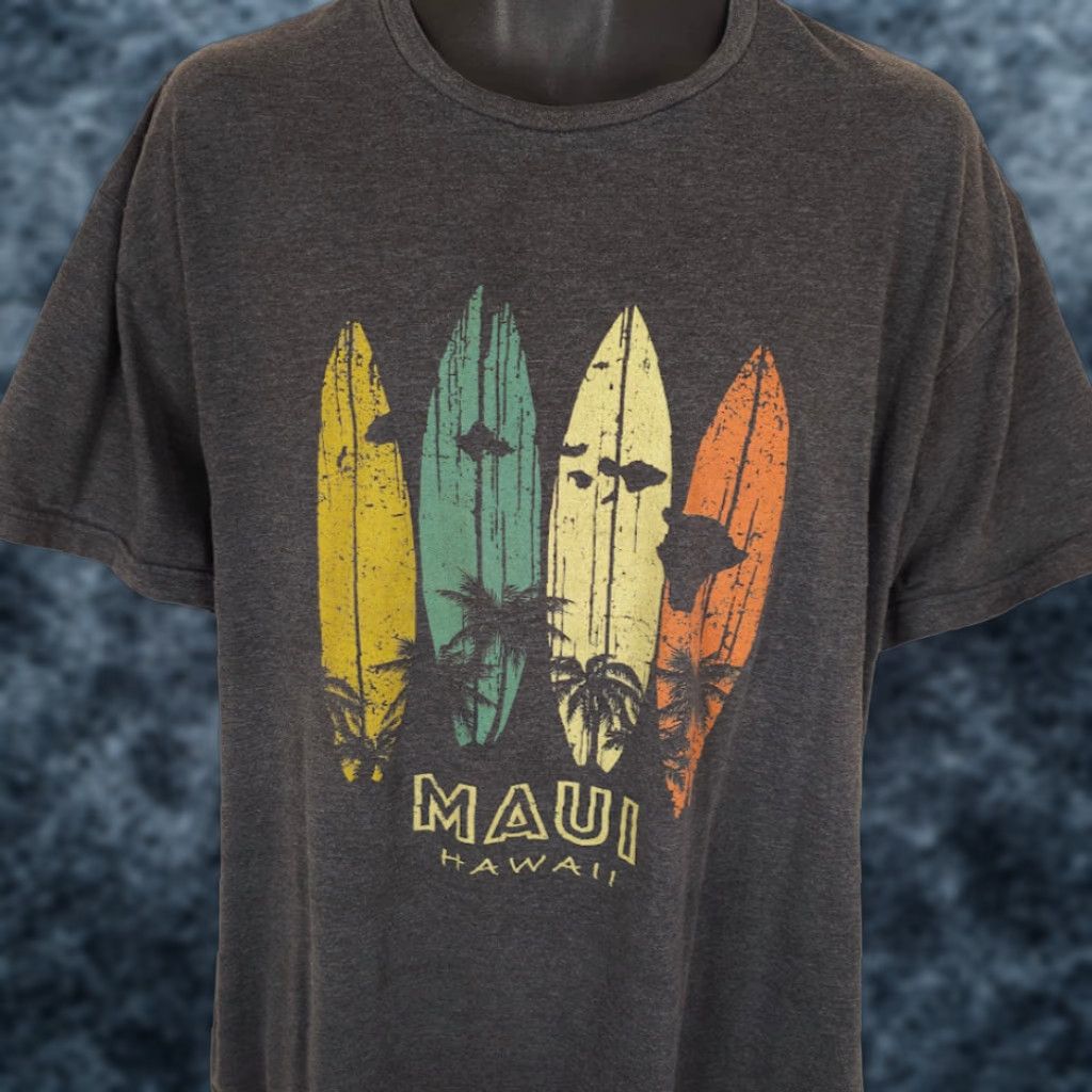 Vintage Maui Hawaii T Shirt Mens 3XL Gray Surfboards Travel Destination Tee Size US XXL / EU 58 / 5 - 1 Thumbnail