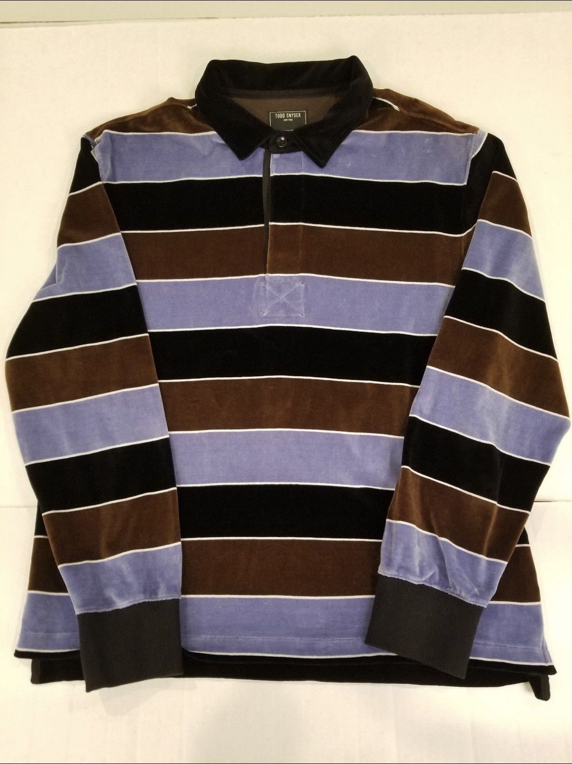 Todd Snyder Todd Snyder Wide Striped Velour Long Sleeve Polo Shirt XL Size US XL / EU 56 / 4 - 2 Thumbnail
