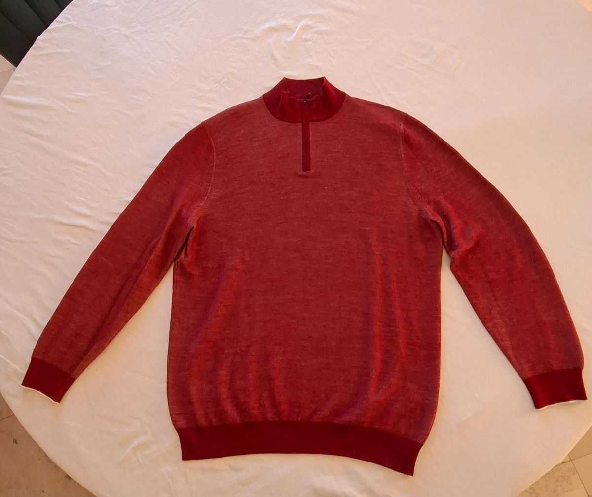 Loro Piana Loro Piana Red Virgin Wool Quarterzip Size US L / EU 52-54 / 3 - 2 Thumbnail
