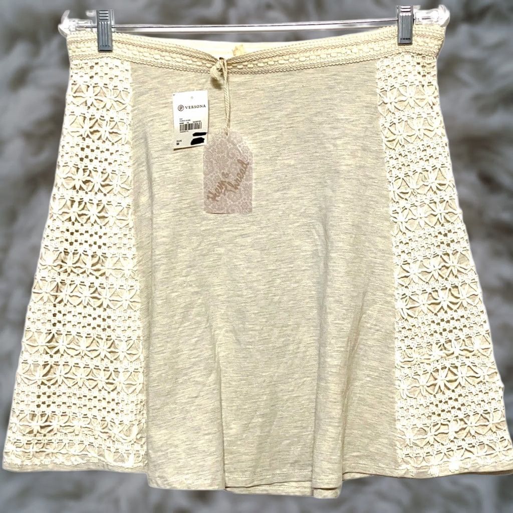 Vintage Hem & Thread Mini Skirt M Eyelet Crochet Coquette Feminine Festival NWT Cream Short Geometric Boho Spring Summer Women Womens XS? Size 32" / US 10 / IT 46 - 1 Thumbnail