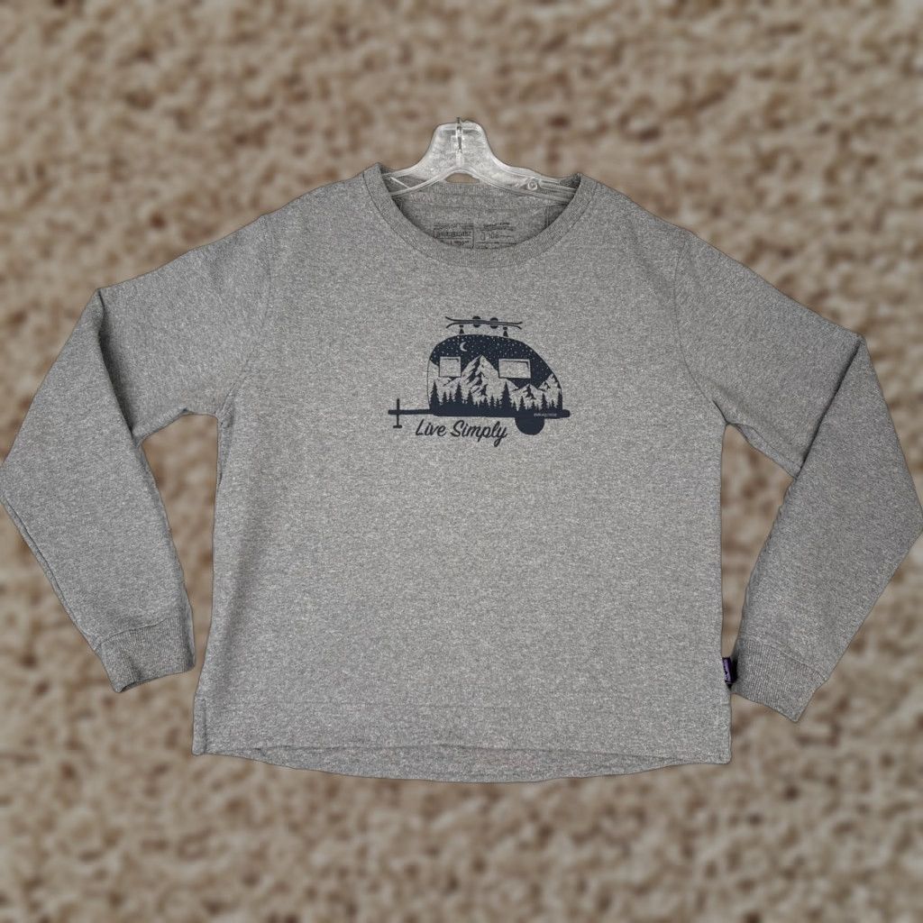 Patagonia Patagonia Sweatshirt Hoodie Womens Large Gray Crew Neck Teardrop Live Simply Camp Logo Pockets 3-Season Fleece Size L / US 10 / IT 46 - 1 Thumbnail