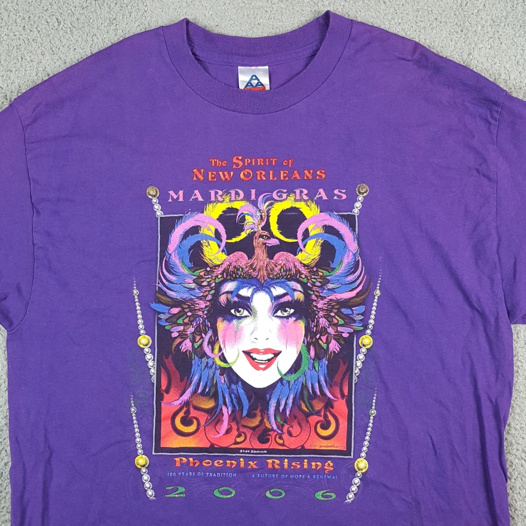 Vintage VINTAGE New Orleans Mardi Gras Whimsical Phoenix Size L Purple Party Mask T Shirt Party Size US L / EU 52-54 / 3 - 2 Thumbnail