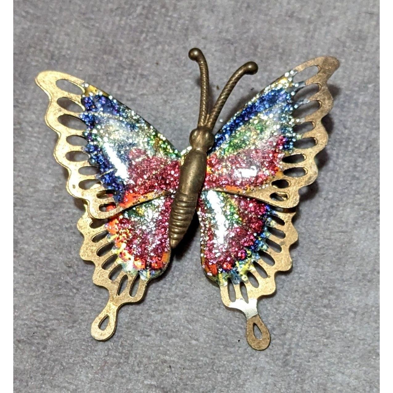 Other Vintage Gold Tone Rainbow Glitter Butterfly Brooch Size ONE SIZE - 4 Thumbnail