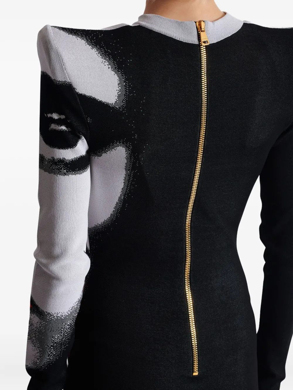 Balmain o1s1wg110526 Face-Motif Mini Dress in White/Black Size XL / US 12-14 / IT 48-50 - 5 Thumbnail