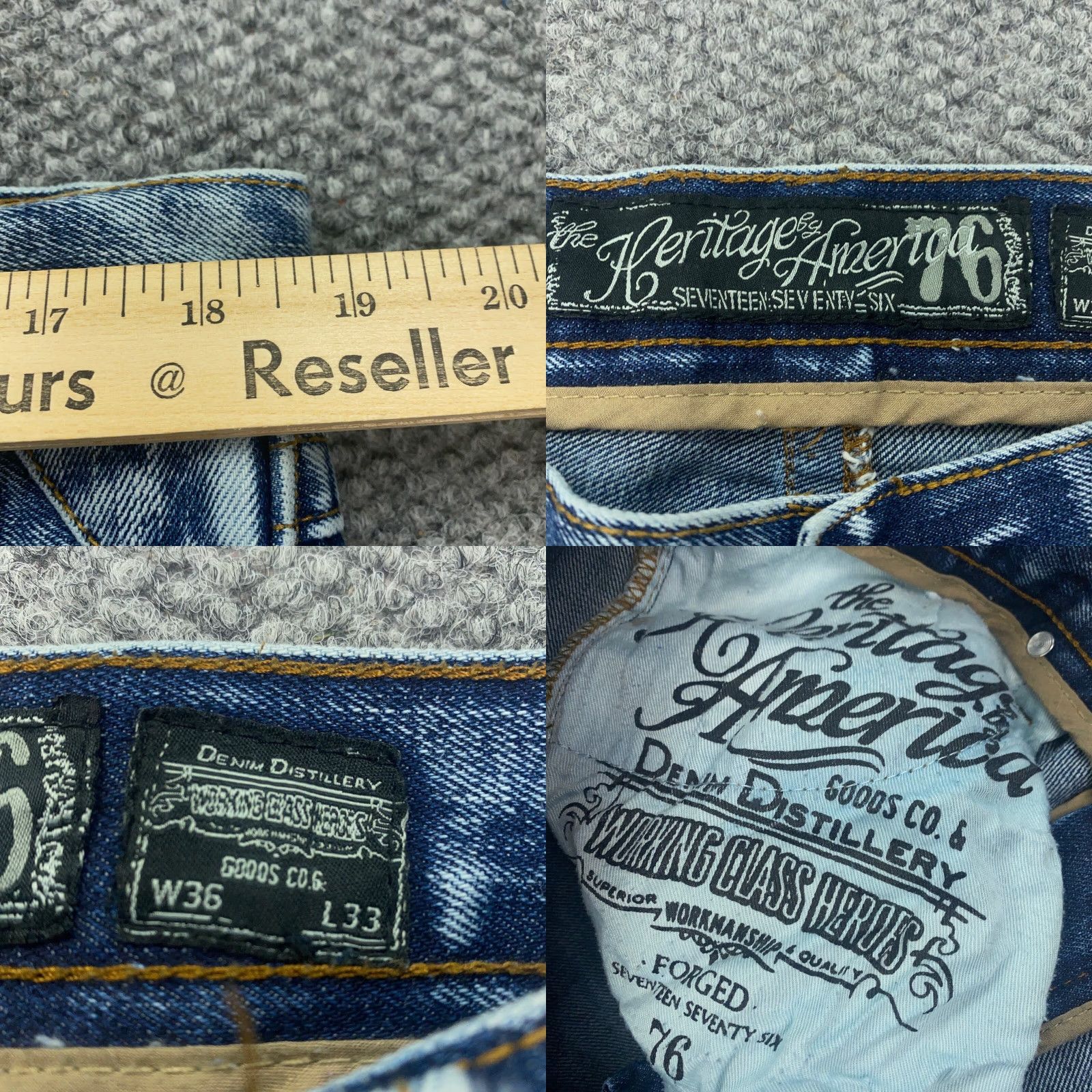 Vintage Heritage By America Jeans Mens Size 36x33 Blue Acid Wash Regular Fit 5-Pocket Straight Size US 37 - 8 Thumbnail