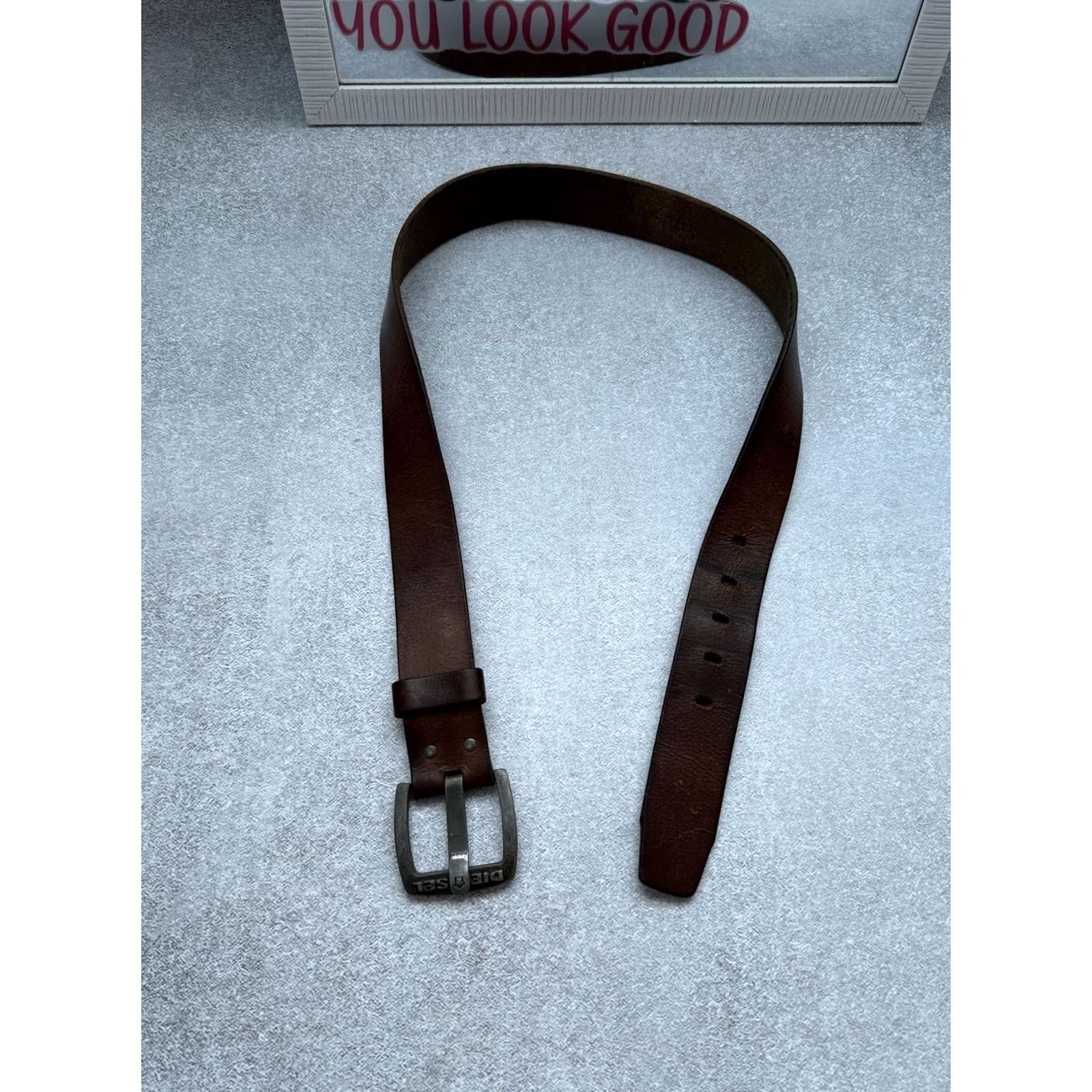Diesel VINTAGE Diesel Leather Belt Brown 102 cm Length Metal Buckle Logo Studded Western Belt Men Size ONE SIZE - 2 Thumbnail
