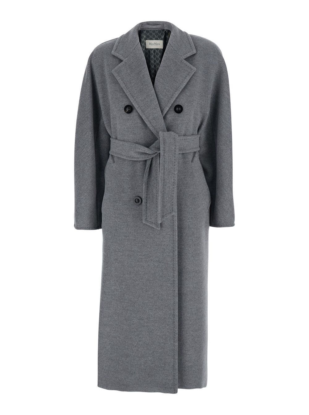Max Mara 'Madame' Grey Double-breasted Coat with Notched Revers and Front Belt in Wool and Cashmere Woman Size M / US 6-8 / IT 42-44 - 1 Thumbnail