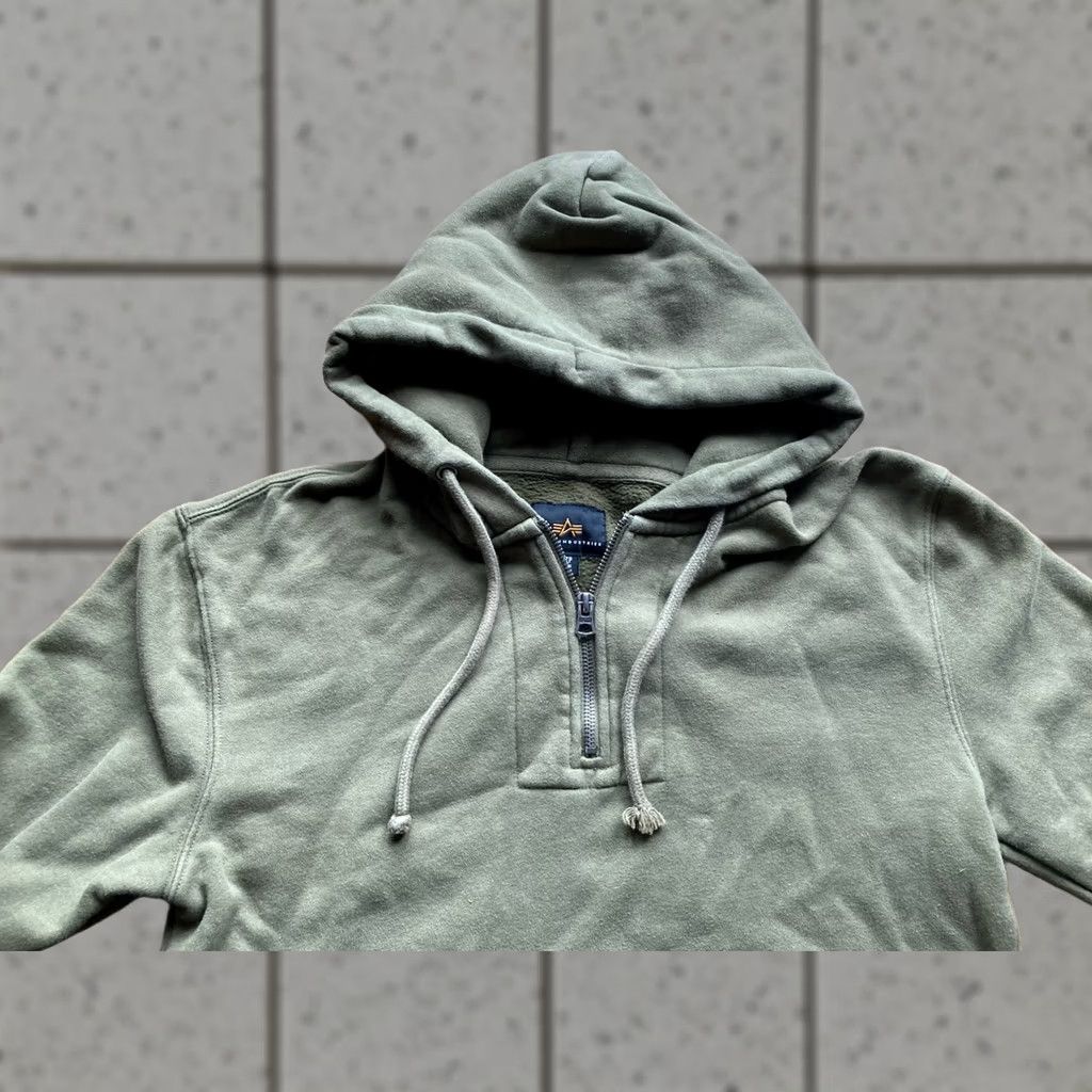 Alpha Industries Alpha Industries Hoodie Mens XS Olive 1/4 Zip Cotton Blend Military Logo Solid Long Sleeve Zip Hooded Pockets All Seasons Army USA Reg Mens Size US XS / EU 42 / 0 - 1 Thumbnail