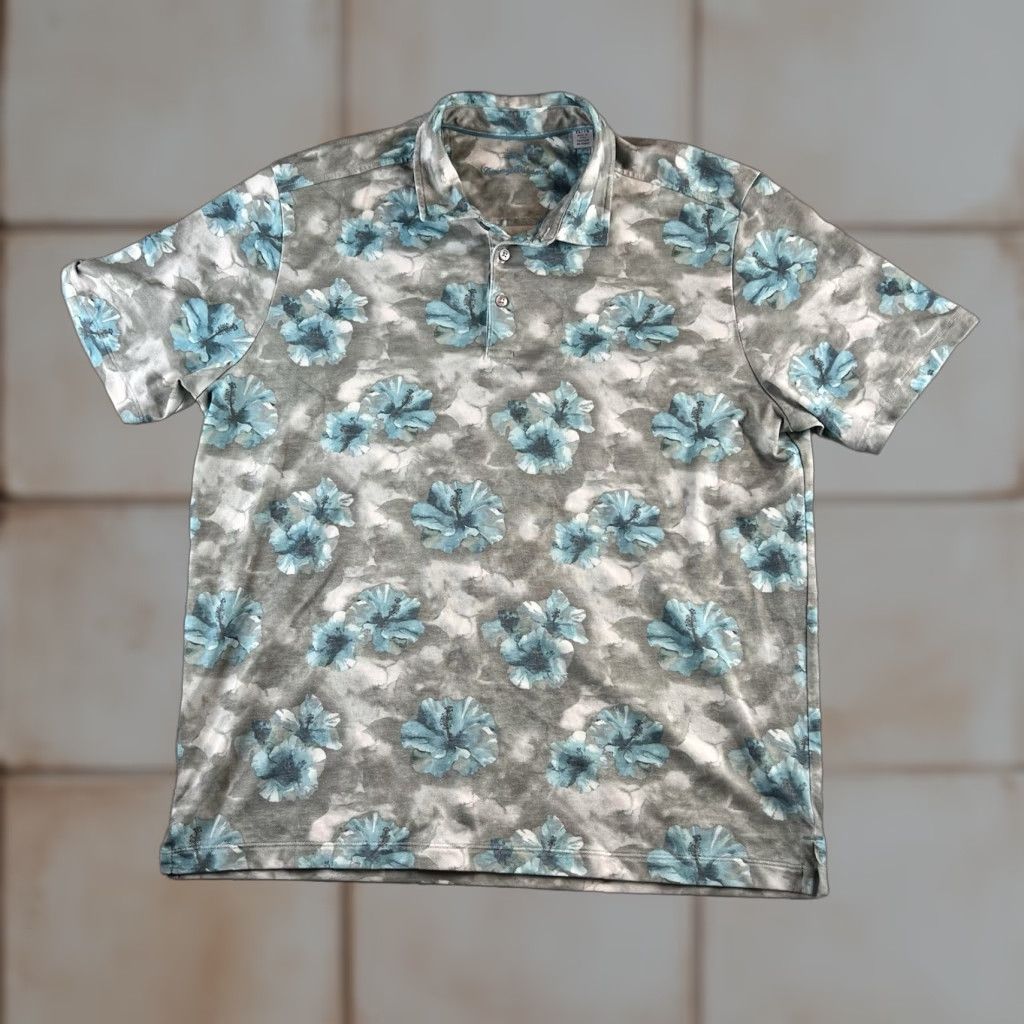Tommy Bahama Tommy Bahama Island Zone Polo Shirt XL Men's New Silver Beach Golf Logo Floral Short Sleeve Casual Travel Size US XL / EU 56 / 4 - 1 Thumbnail