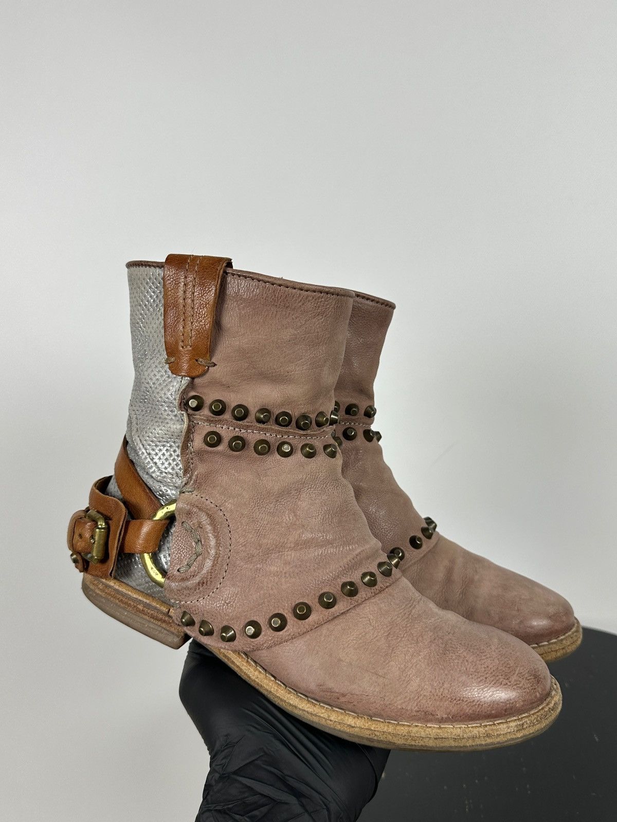 A.S.98 A.S.98. Leather Biker Ankle Studded Buckle Strap Boots Size US 6 / IT 36 - 10 Thumbnail