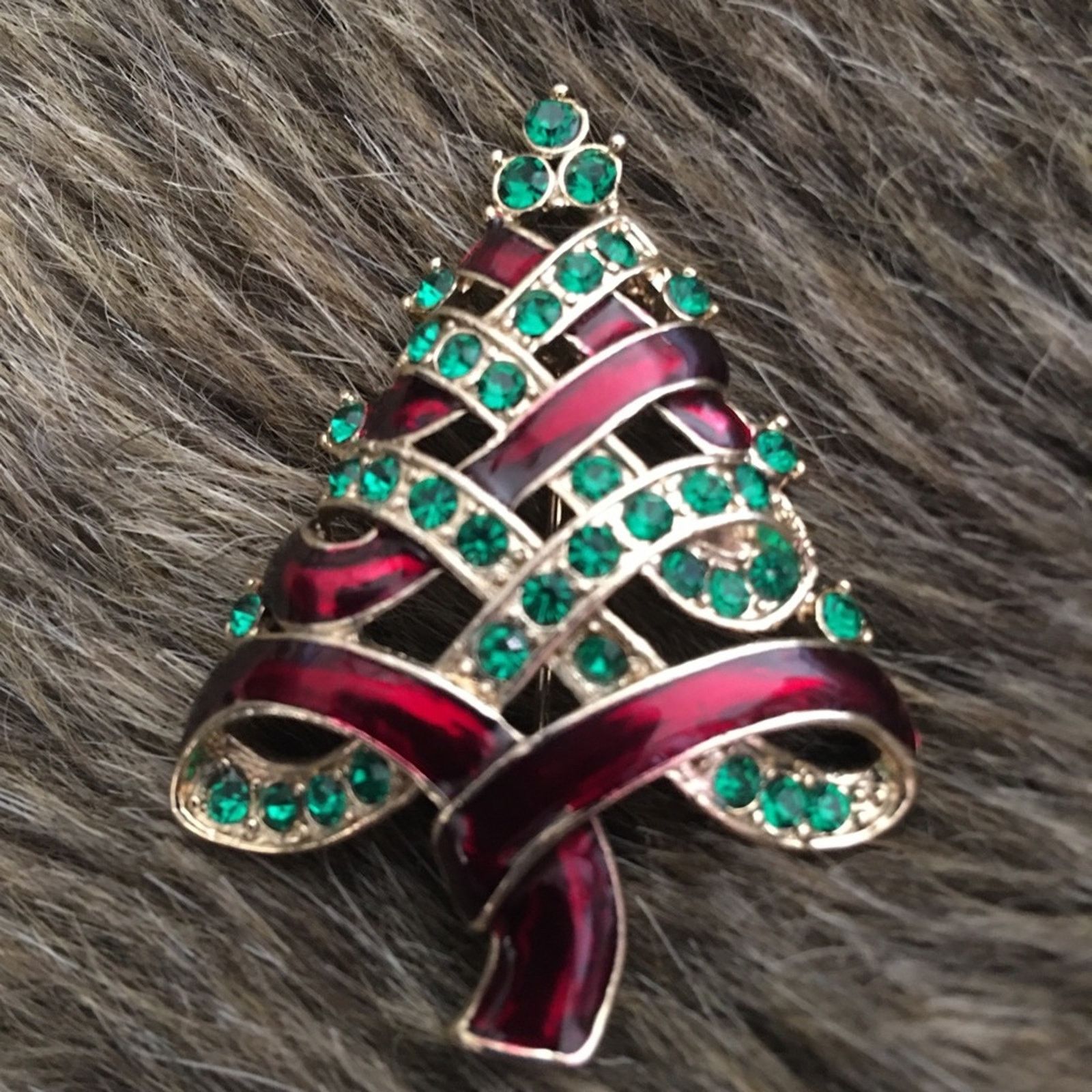 Vintage Vintage enamel rhinestone Christmas tree brooch Size ONE SIZE - 1 Thumbnail