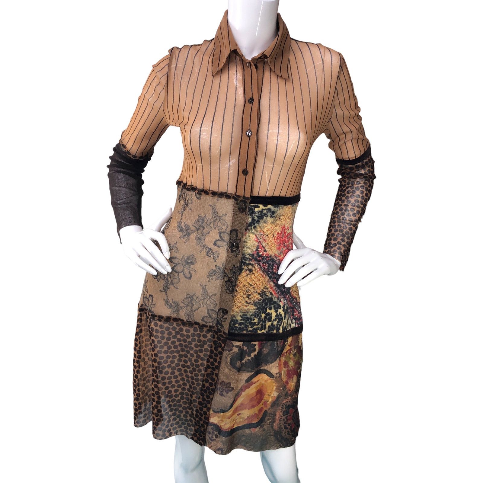 FUZZI Fuzzi JPG Size M Shirt Dress Sheer Multimedia Long Sleeve Size M / US 6-8 / IT 42-44 - 11 Thumbnail