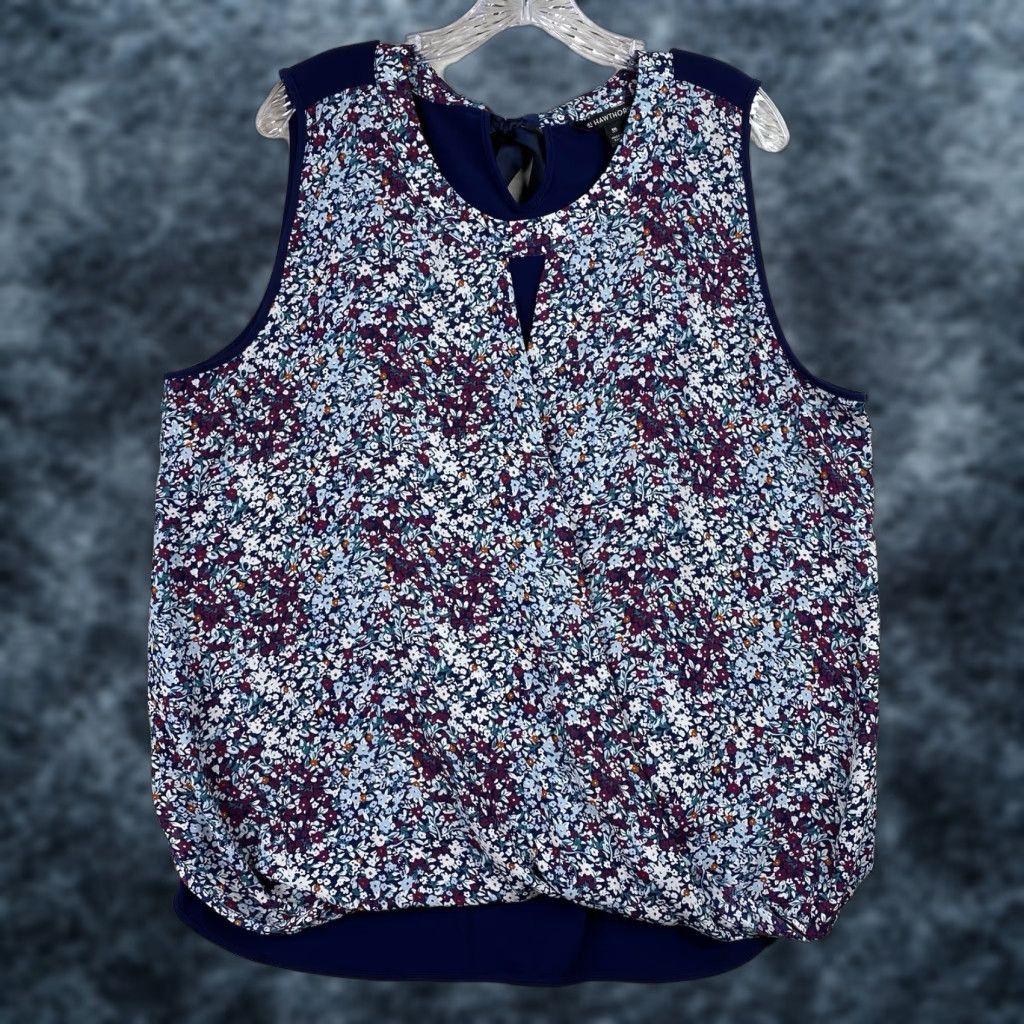 Vintage VINTAGE 41 Hawthorn Blouse Women's 2XL Blue Floral Boho Sleeveless V-Neck Stretch Keyhole Blouse Size XXL / US 16-18 / IT 52-54 - 1 Thumbnail