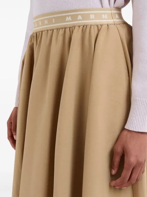Marni o1w1db10326 Logo Waistband Midi Skirt in Beige Size 25" / US 0 / IT 36 - 5 Thumbnail