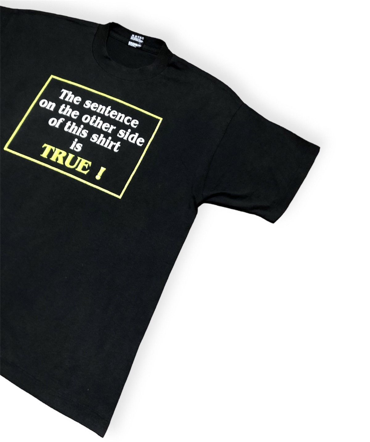 image of Art x Made In USA Vintage Wording Tee (Sentence Of This Shirt) True/false in Black, Men's (Size XL)