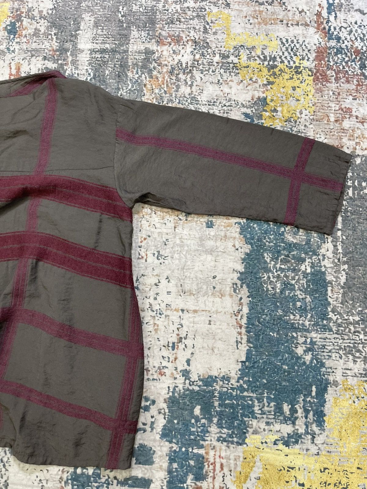 Issey Miyake Issey Miyake Plantation 3 Quarter Sleeve Maroon Check Top Size US M / EU 48-50 / 2 - 5 Thumbnail