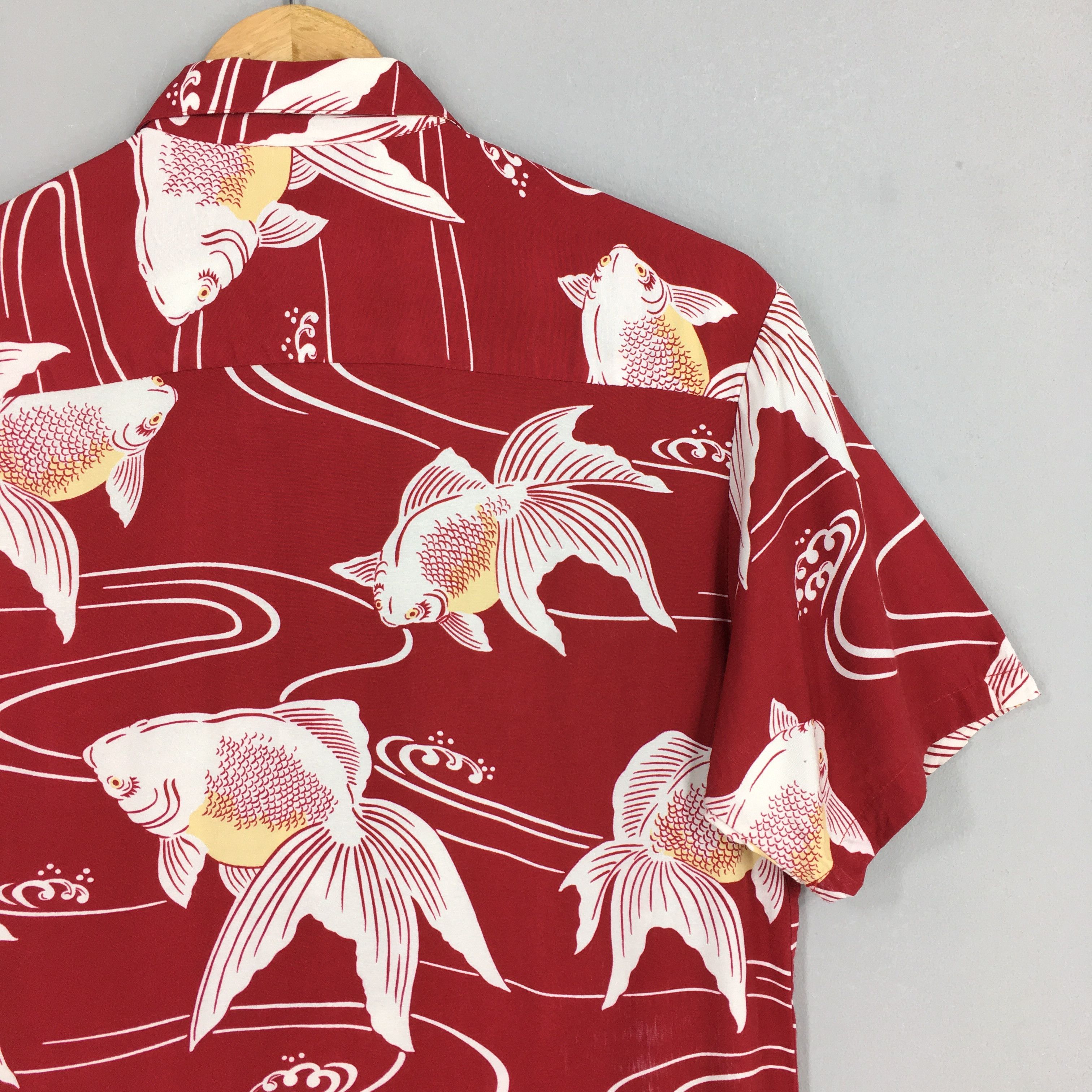 IOLANI Vintage 1980s Iolani Hawaiian Gold Fish Rayon Shirt Large Size US M / EU 48-50 / 2 - 7 Thumbnail