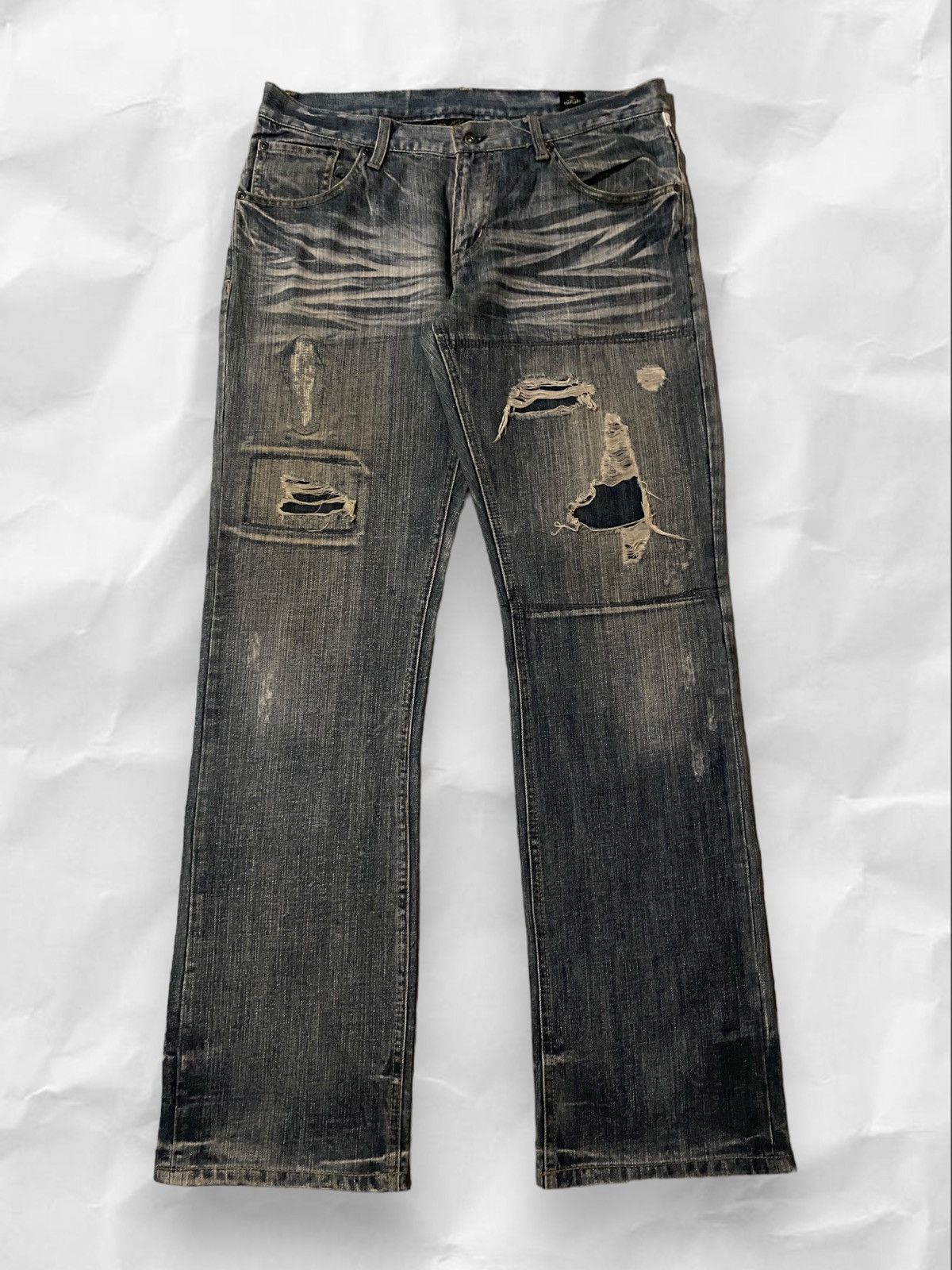 image of Semantic Design Grunge Union Jack Wash Distressed Denim in Blue Grey, Men's (Size 36)