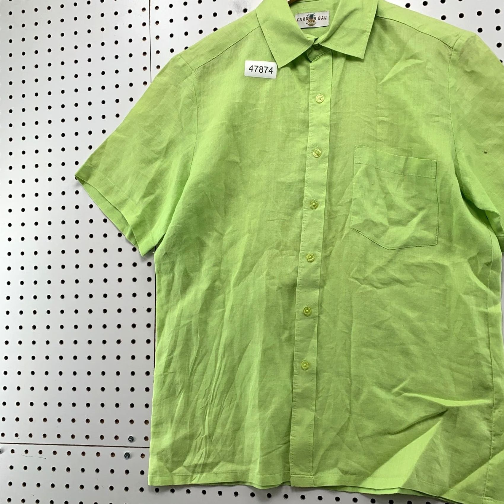 Vintage Kahuna Kahuna Bay Linen Button Shirt Mens M Lime Green Beach Washable Linen Shirt Size US M / EU 48-50 / 2 - 6 Thumbnail