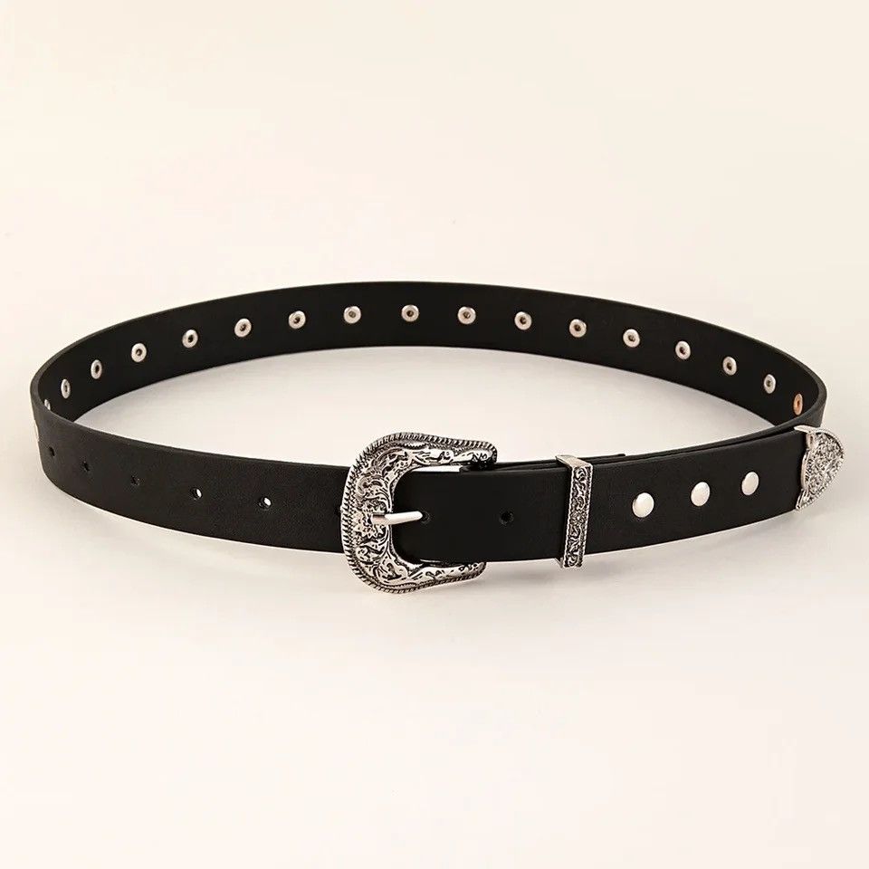 Japanese Brand × Leather Y2K Buckle PU Leather Belt (black) Size ONE SIZE - 2 Thumbnail