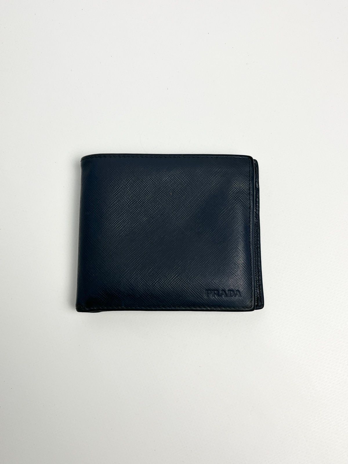 Pre-owned Prada X Vintage Prada Saffiano Leather Bi Fold Wallet In Navy