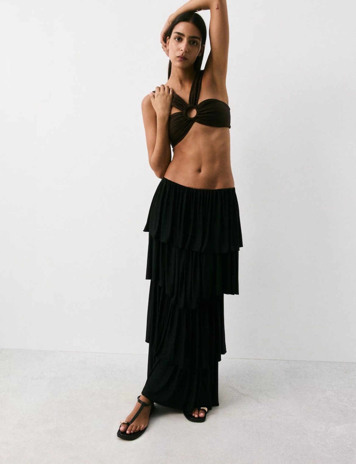 H&M H&M Flounced BLACK Tiered Maxi Skirt Size 38" / US 16 / IT 52 - 1 Thumbnail